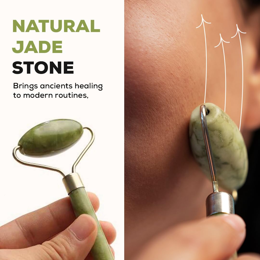 Multibrite Jade Roller - Natural Jade Facial Massage Tool for Skin Care | Reduces Puffiness, Wrinkles & Dark Circles | Eye & Neck Massager | Perfect for Morning Routine & Nighttime Skincare