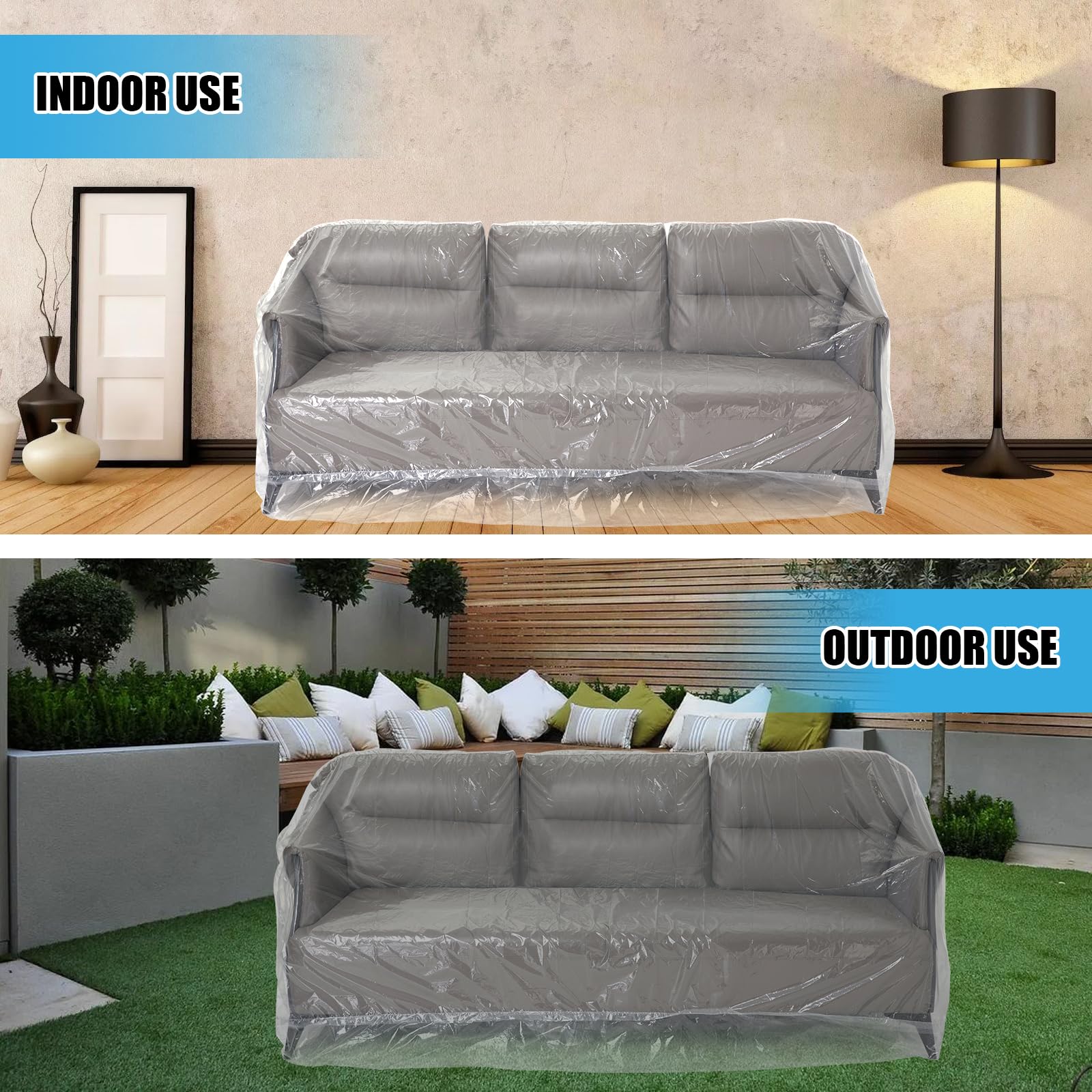 Clear Plastic Sofa Couch Cover - Waterproof Furniture Protector for Moving (96