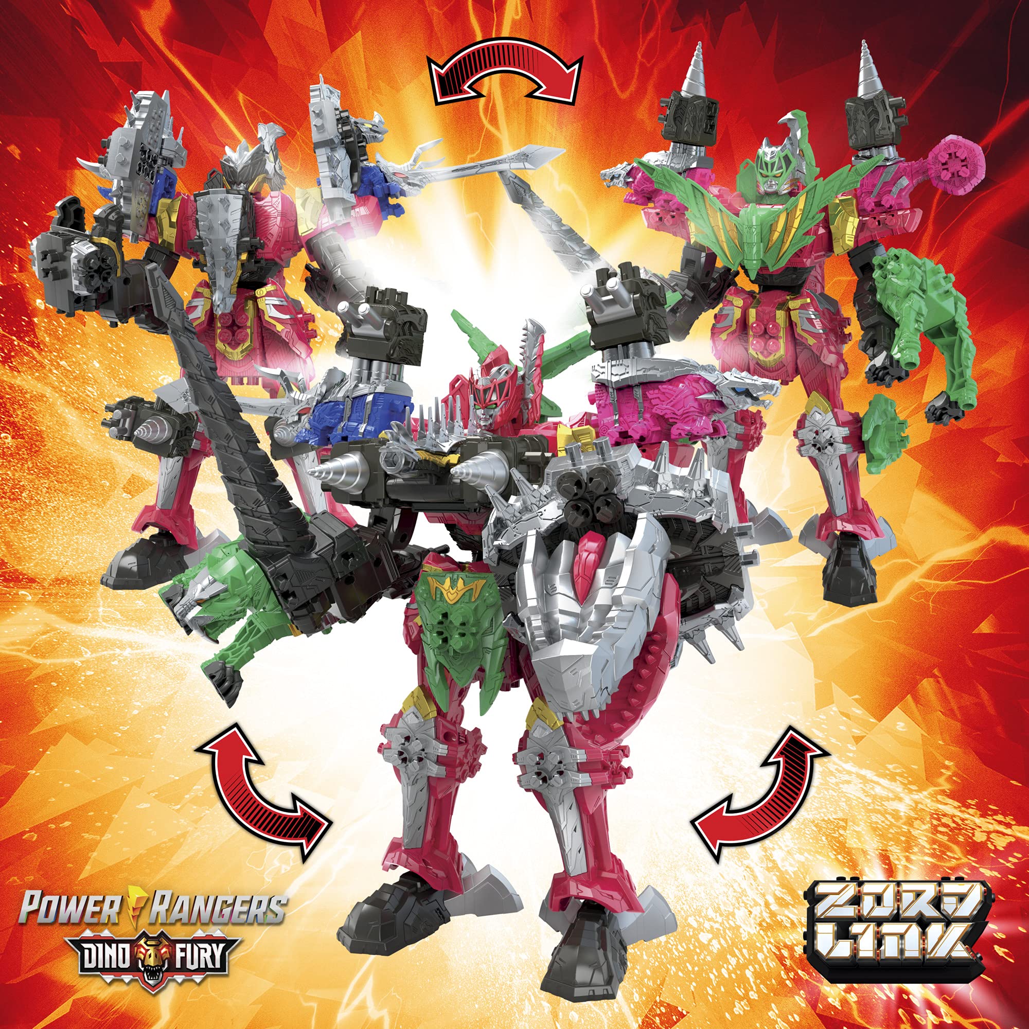 Power Rangers Dino Fury Megazord 5-Pack Action Figures - Amazon Exclusive Collectible Toy Set for Kids Ages 4+ | Dinosaur-Themed Battle Playset for Birthday Gifts & Role Play Adventures