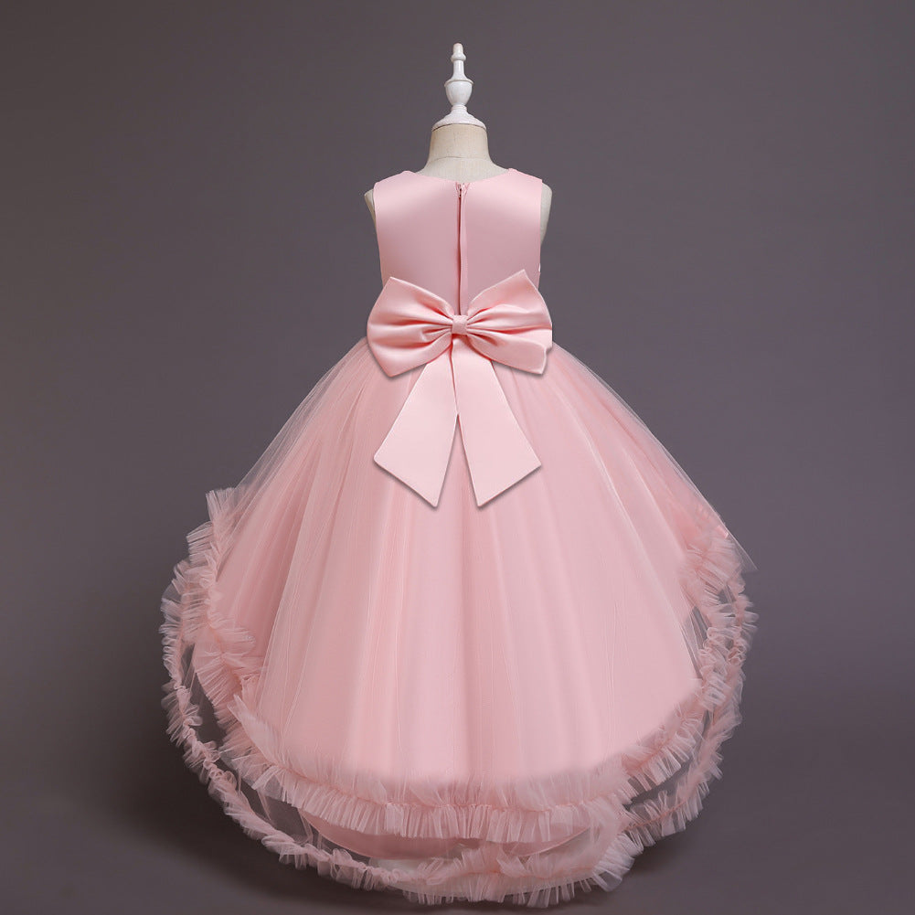 Elegant Princess Flower Girl Dress with Floral Embellishments - Tea Length Lace Party Gown for Weddings, Baptisms & Special Occasions