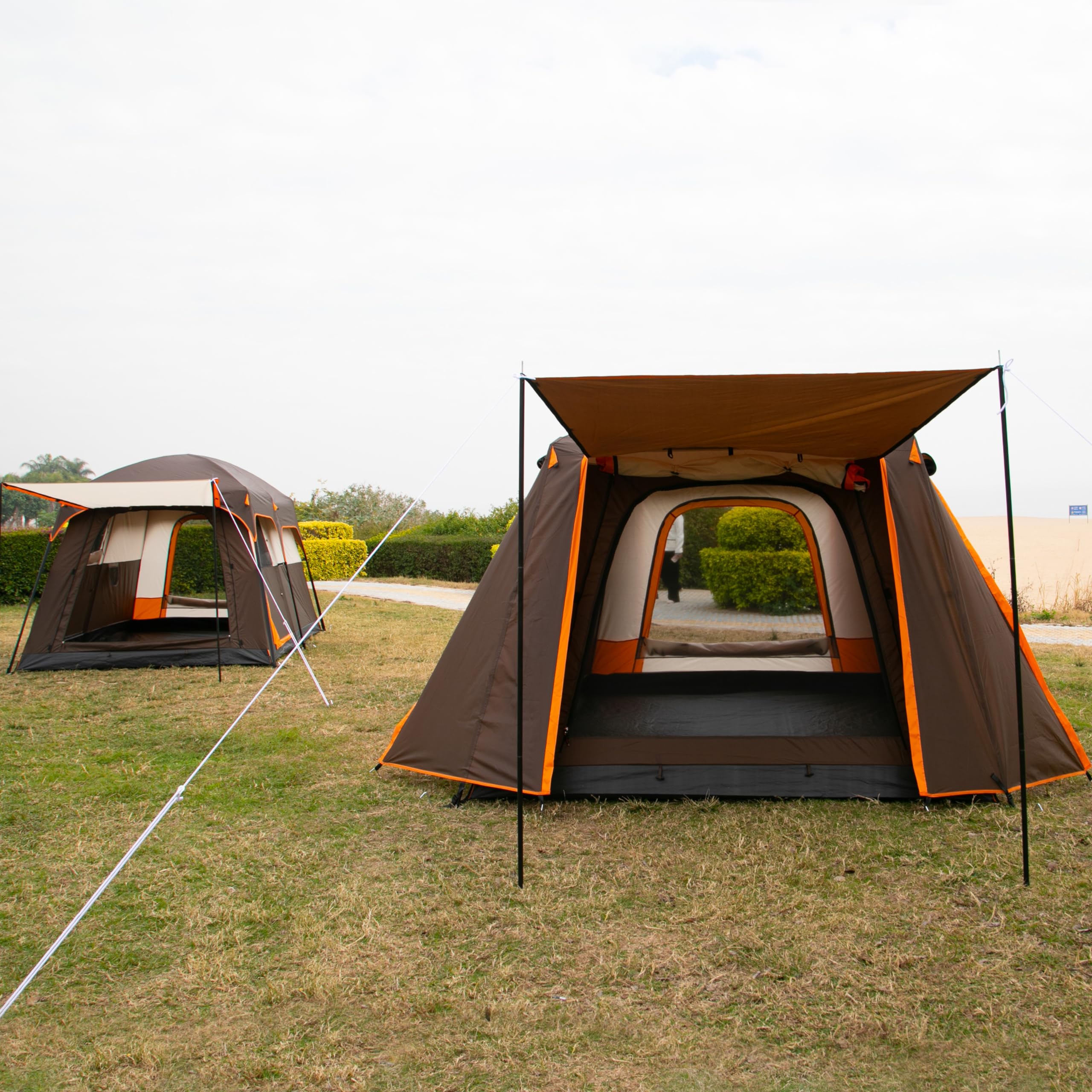 KTT 6-10 Person Large Family Cabin Tent - Waterproof Straight Wall Camping Tent with 3 Doors & 3 Mesh Windows - Spacious Outdoor Tent for Picnics, Camping Trips, Family Gatherings & Backyard Parties