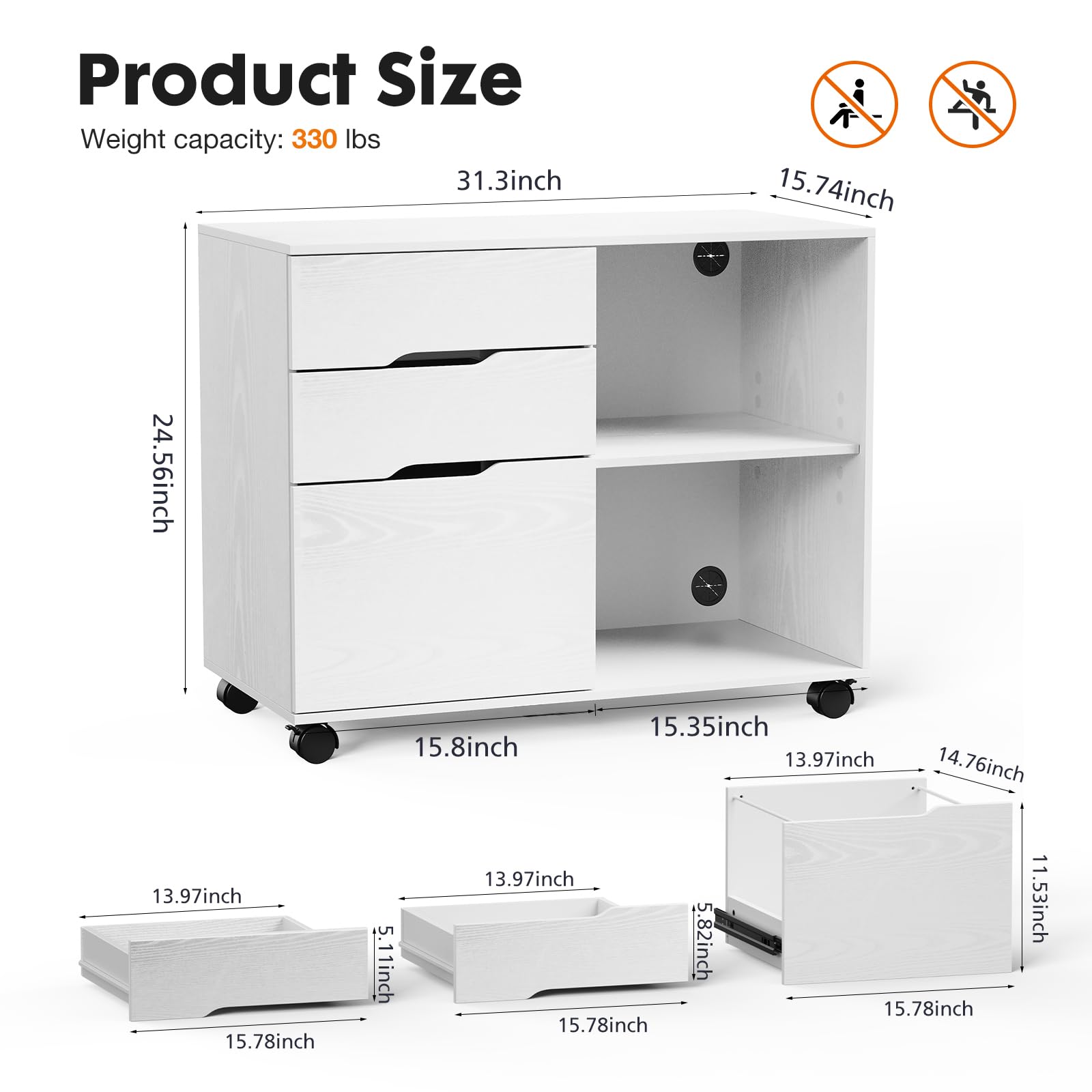 3-Drawer Vertical File Cabinet - Mobile Lateral Filing Cabinet with Adjustable Shelves for Office, Kids Room & Small Spaces | Printer Stand & Storage Solution for Home, Bedroom & Workspace
