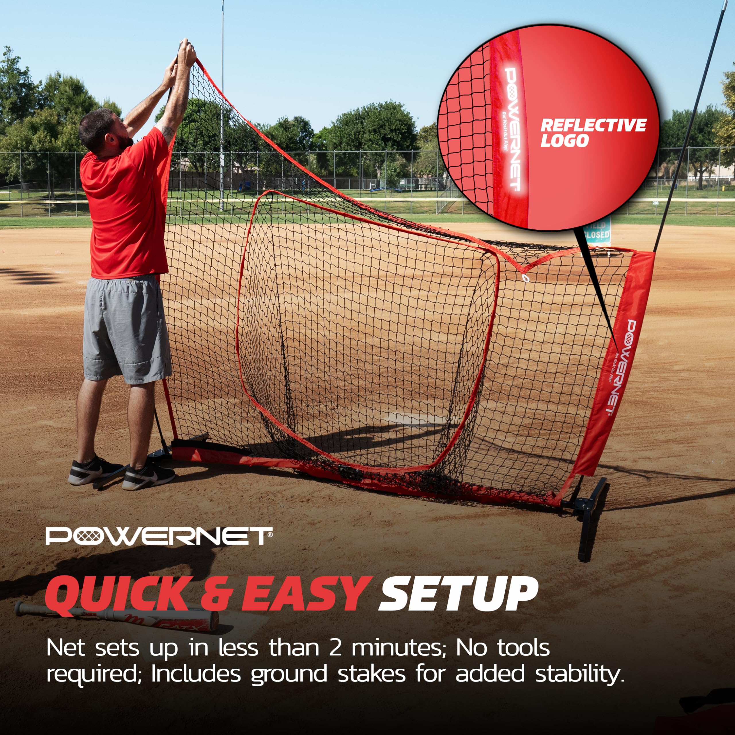 PowerNet Pro One Piece Softball & Baseball Training Net - Portable Hitting, Throwing & Pitching Practice Equipment with Carry Bag | Perfect for Backyard, Field & Team Drills