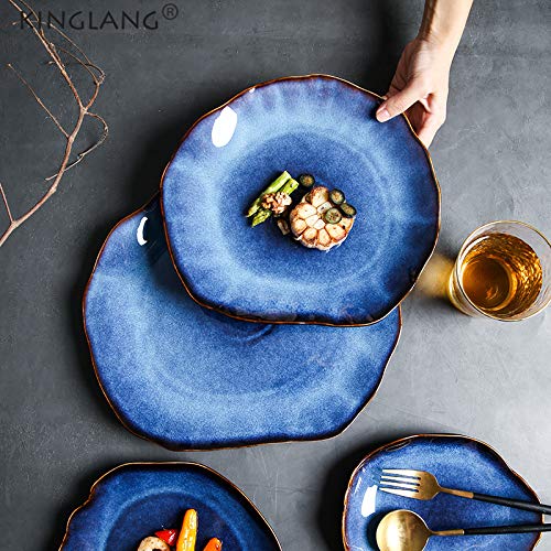 Nordic Ceramic Salad Plates Set of 4 - Handmade Irregular Dinner Plates with Kiln Glaze - Perfect for Salad Serving, Appetizer Dishes & Modern Tableware Decor
