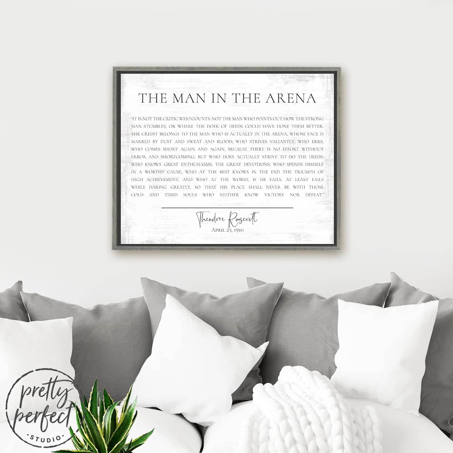 The Man in The Arena Framed Wall Art - Theodore Roosevelt Inspirational Quote Print for Home & Office Decor | Motivational Speech Poster | Gym, Study Room & Workspace Decor