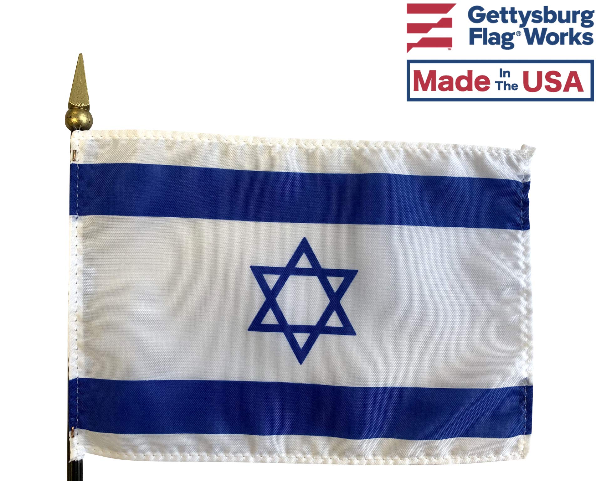 Set of 6 4x6 Inch E-Gloss Israel Stick Flags with U.S. Stick Flag & 2 Plastic Table Bases - Made in USA | Perfect for International Events, Sports Games, and Patriotic Decorations