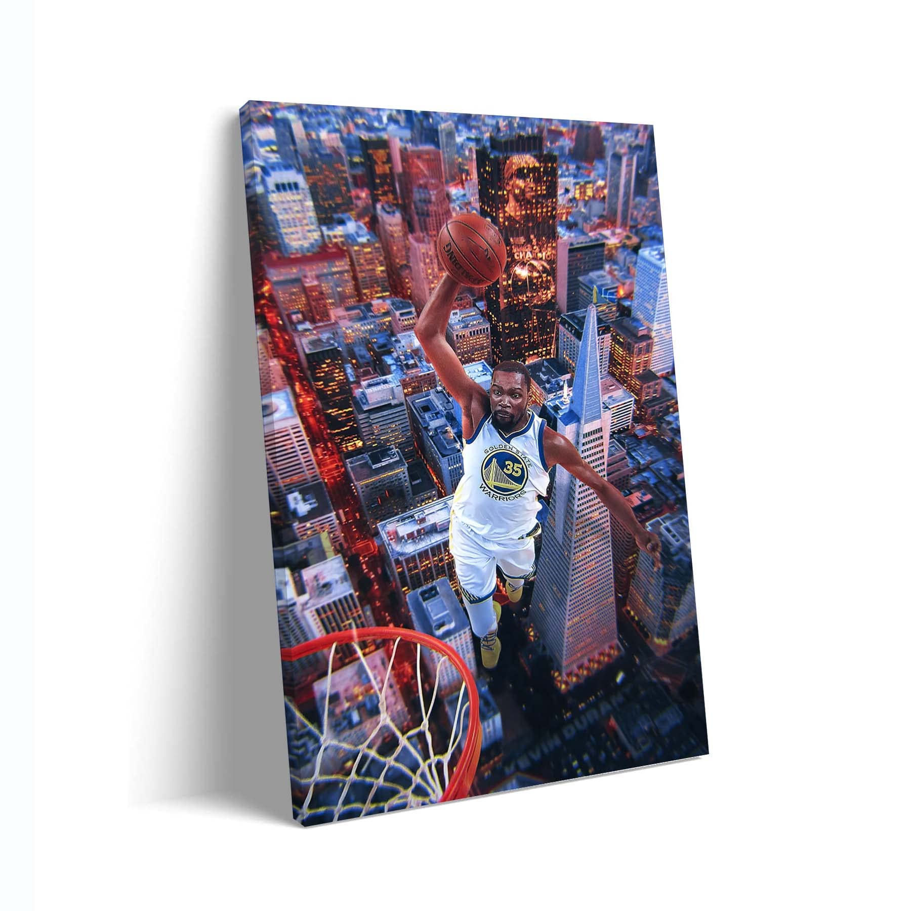 Kevin Durant Watercolor Canvas Wall Art - 24x36 Framed Basketball Painting for Bedroom Decor | NBA Player Poster | Sports Themed Home & Office Wall Decor