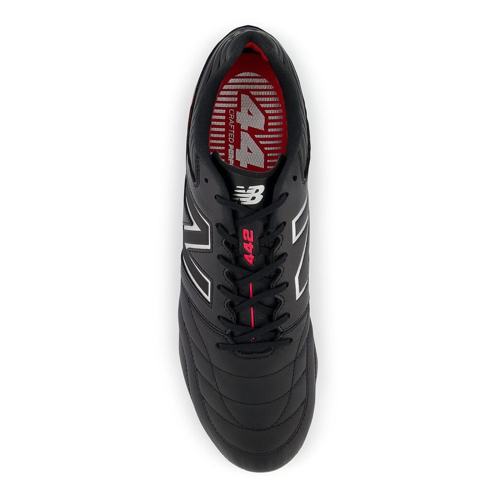 New Balance 442 V2 Pro D FG Football Boots for Men - Black/White/Red - Lightweight Soccer Cleats with Firm Ground Studs - Perfect for Competitive Matches and Training Sessions
