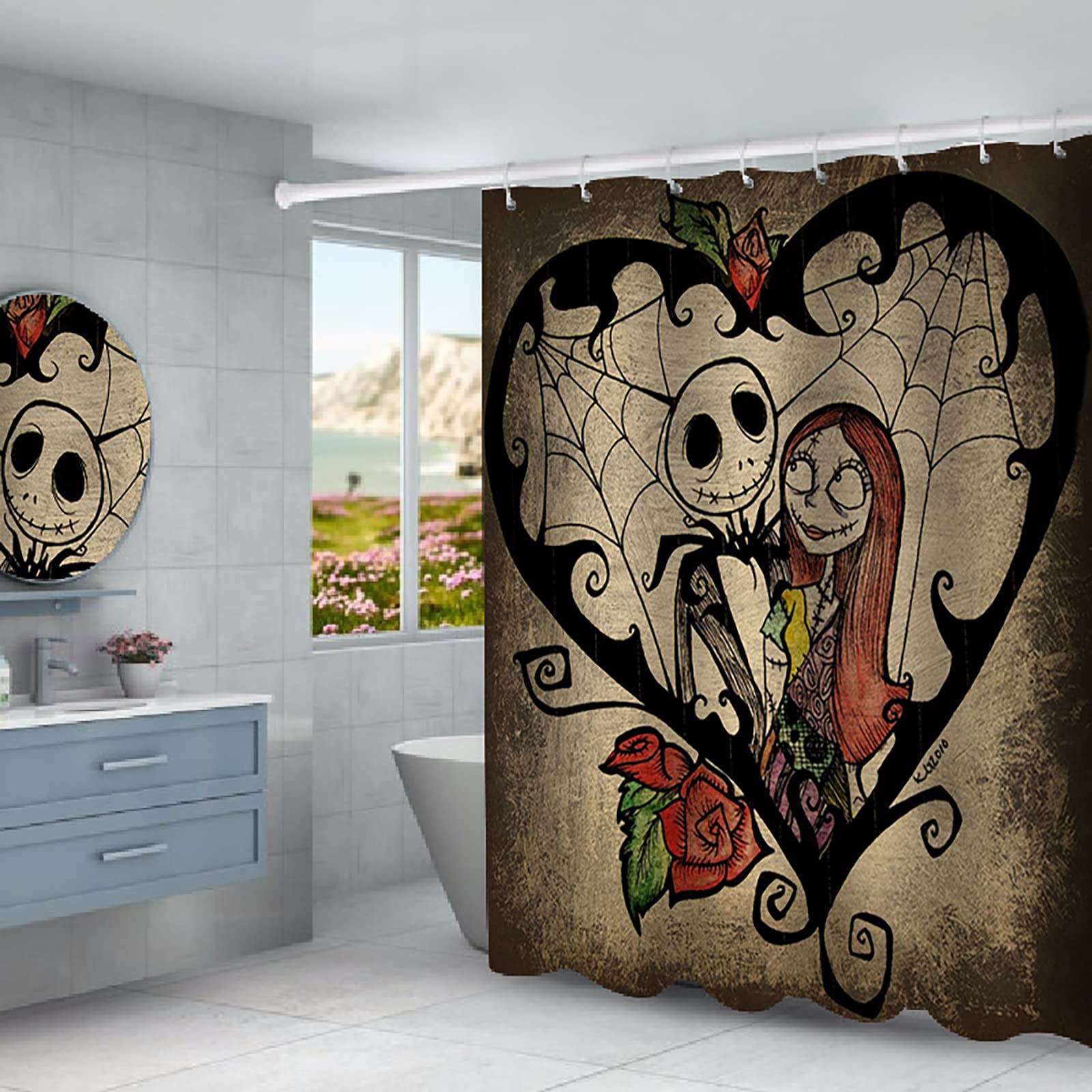 NEWSUYAA Halloween Shower Curtain Set with Non-Slip Bath Rugs & 12 Hooks - Waterproof Bathtub Decor for Spooky Bathroom Makeover | Perfect for Halloween Party Decorations & Themed Bathroom Accessories