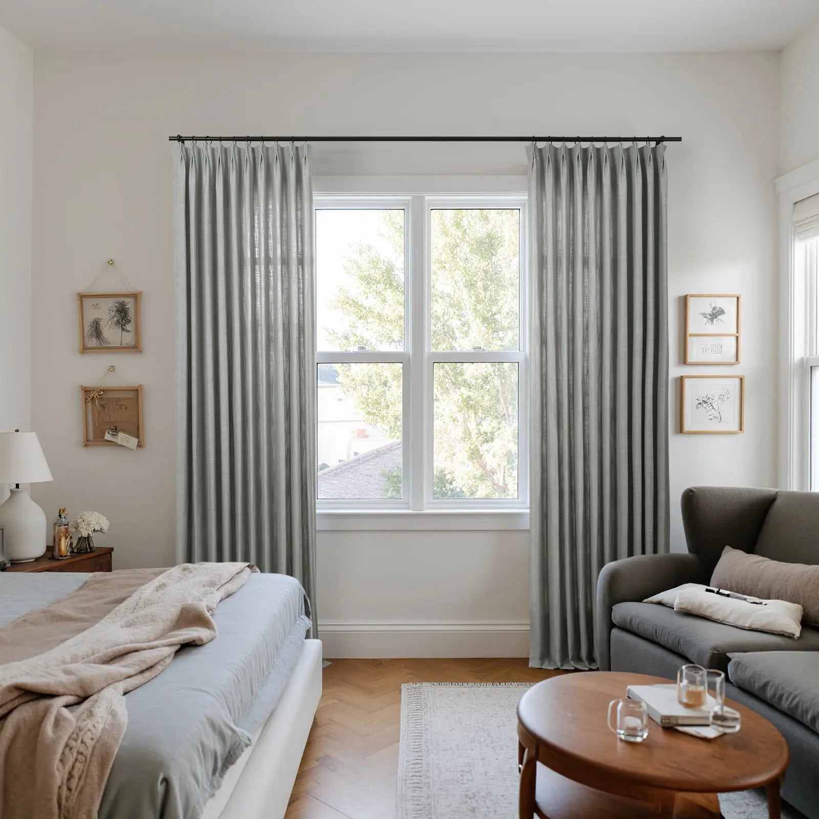 Reid Herringbone Curated Pleated Window Drapes - Elegant Blackout Curtains for Living Room & Bedroom