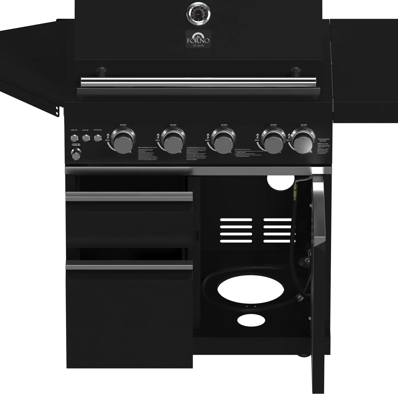 Premium Forno All'Aperto Outdoor Kitchen Set FODKT2582BLK - Stainless Steel BBQ Grill Island with Side Burner & Storage - Perfect for Backyard, Patio, and Poolside Entertaining