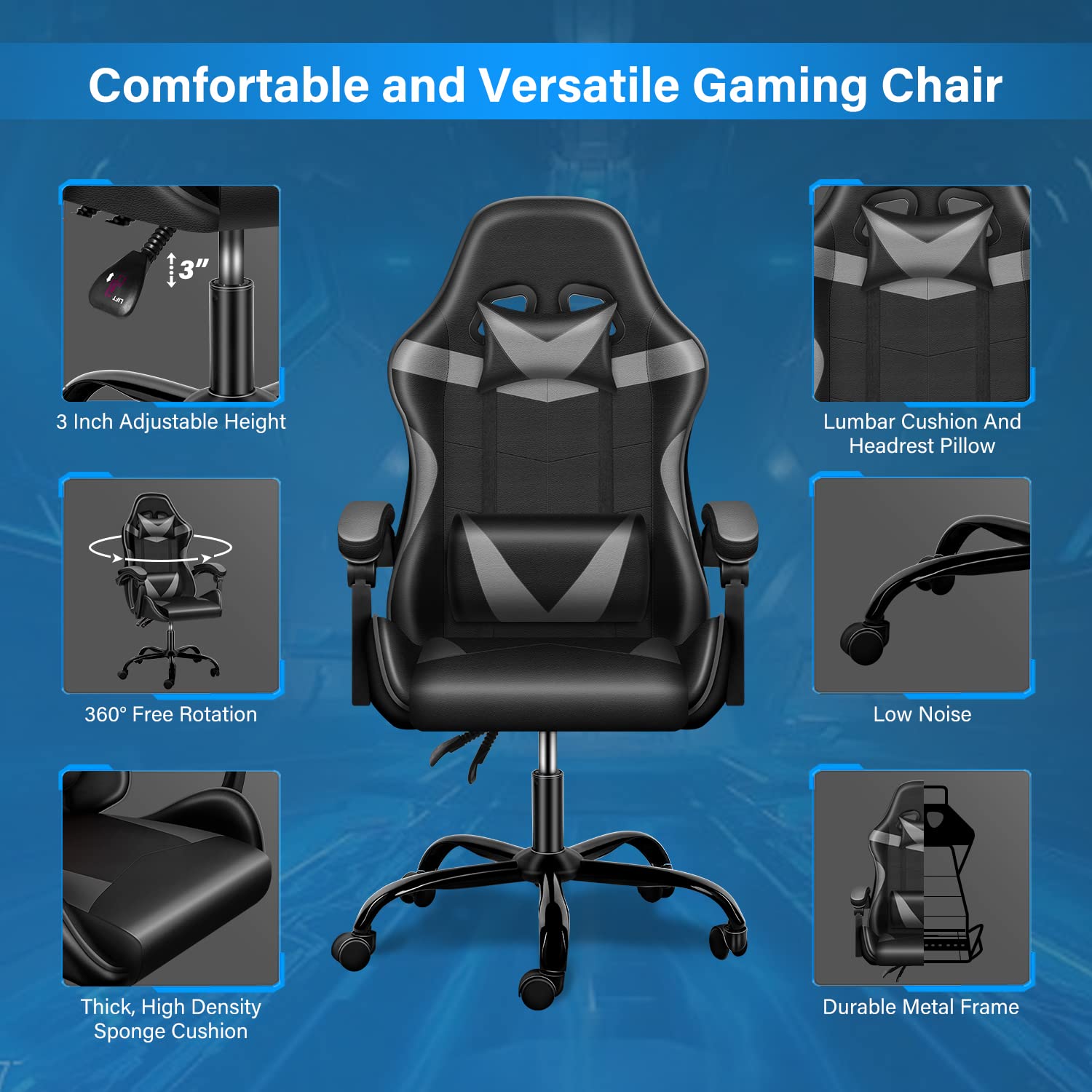 Premium Gaming Chair for Big & Tall Gamers - Ergonomic Racing Style Office Chair with Adjustable Height, Swivel, Headrest & Lumbar Support - Perfect for PC Gaming, Esports & Home Office Workspace