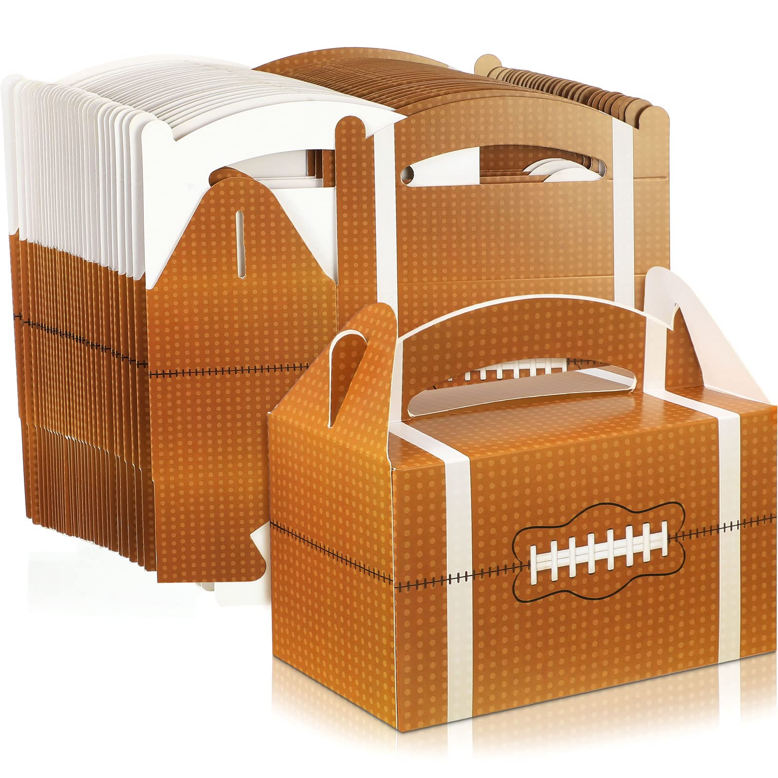 Marspark 30-Piece Football Themed Treat Boxes - Brown Cardboard Snack Containers with Handles for Football Party Decorations, Rugby Game Snacks & Sports Themed Events - Perfect for Tailgating, Birthday Parties & Team Celebrations