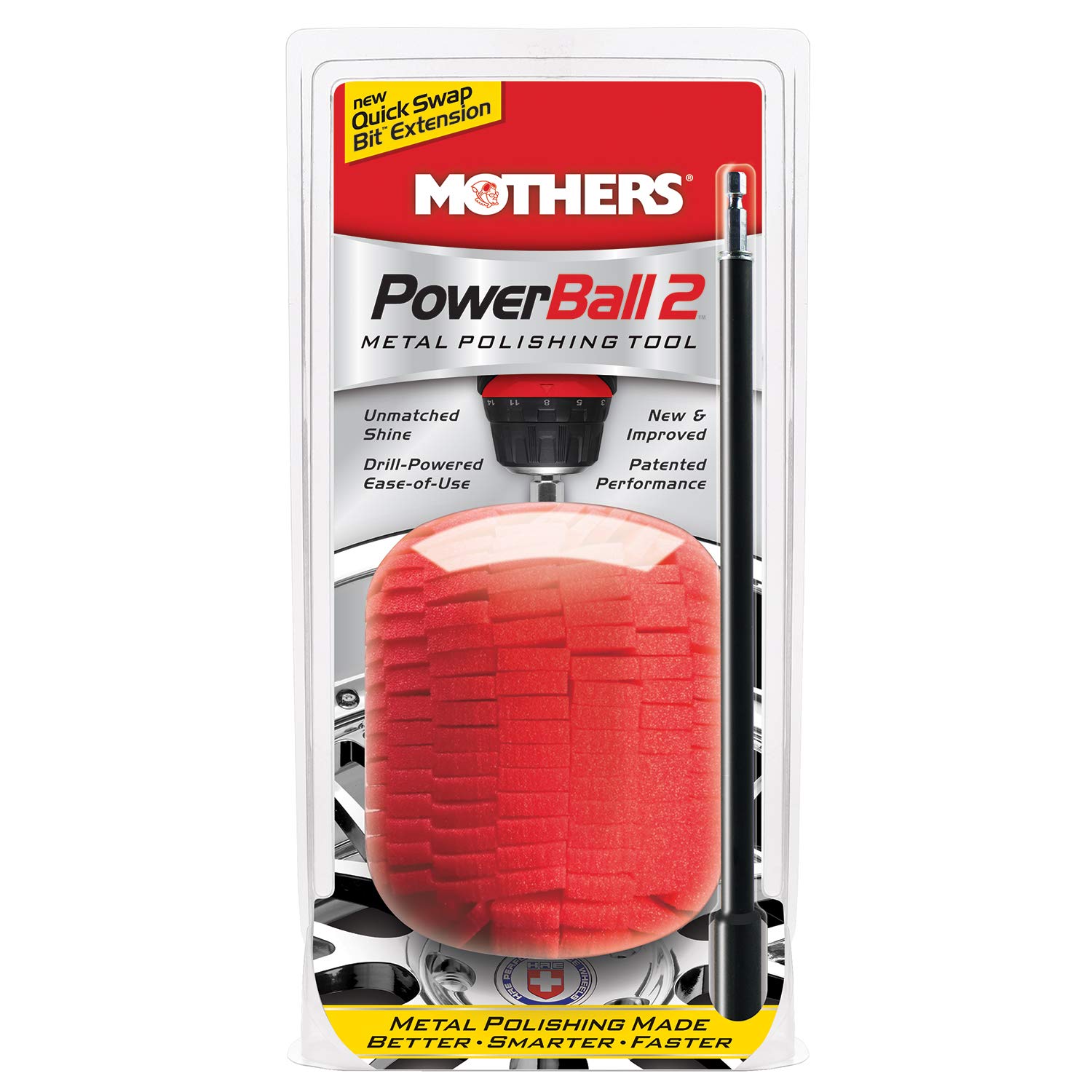 Mothers 05143 PowerBall 2 Metal Polishing Tool - Chrome Wheel Cleaner & Polisher for Cars, Motorcycles, RVs - Restores Shine to Alloy Rims, Bumpers, Exhaust Pipes