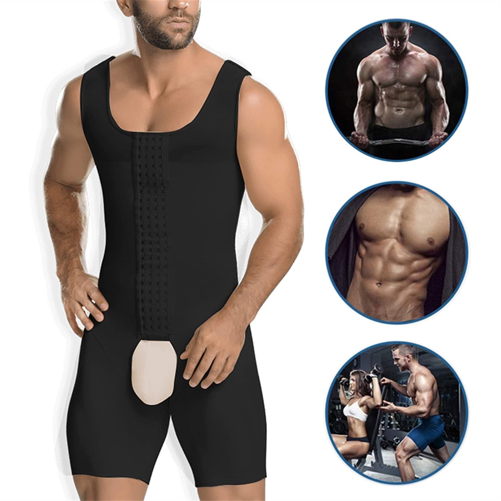XMXM Plus Size Men's Compression Bodysuit - Waist Trainer & Tummy Control Shapewear for Weight Loss, Open Crotch Full Body Shaper | Workout, Post-Surgery & Everyday Wear