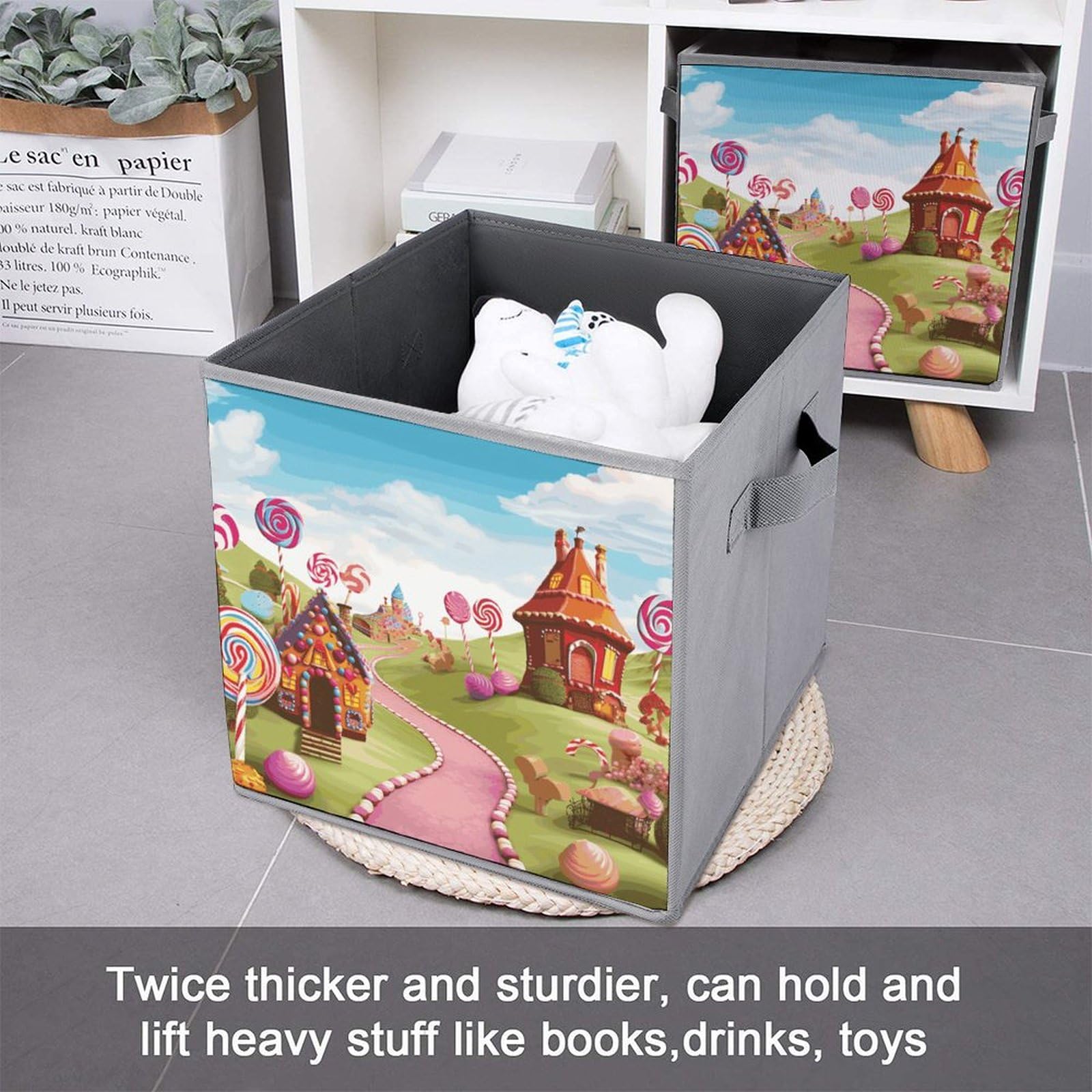 6-Piece Foldable Storage Bins with Handles - Candy Land Printed Large Capacity Storage Boxes for Playroom, Office & Home Organization | Perfect for Toys, Books & Clutter Control