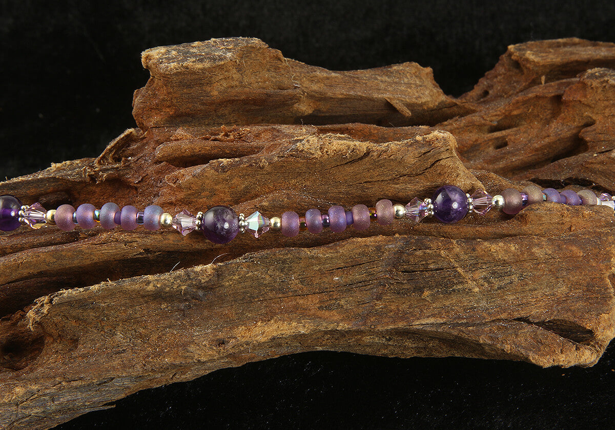 Natural Amethyst Gemstone Beaded Anklet Bracelet for Women - Adjustable Crystal Healing Jewelry for Yoga, Meditation & Spiritual Wellness