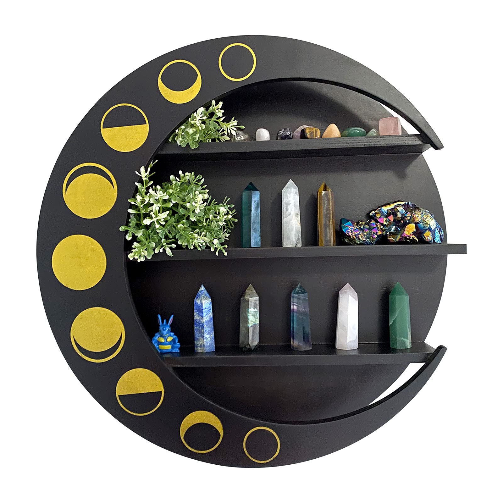 Ella & Emma Moon Shelf - Wooden Wall Decor for Crystals & Essential Oils - Home Display