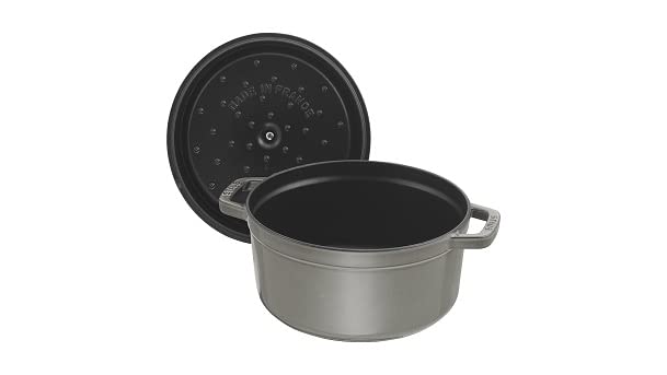Staub 1003926 6.7L Round Cast Iron Dutch Oven Cocotte Roaster - 28cm Graphite Grey for Baking, Braising & Slow Cooking - Perfect for Soups, Stews & Casseroles
