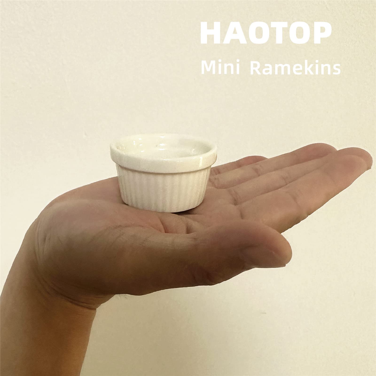 HAOTOP Mini Ramekins 1 oz (30ml) Porcelain Souffle Dish Set of 6 - Oven Safe Small Dipping Sauce & Dessert Cups for Baking, Serving Condiments, Ice Cream, Custard & Party Appetizers