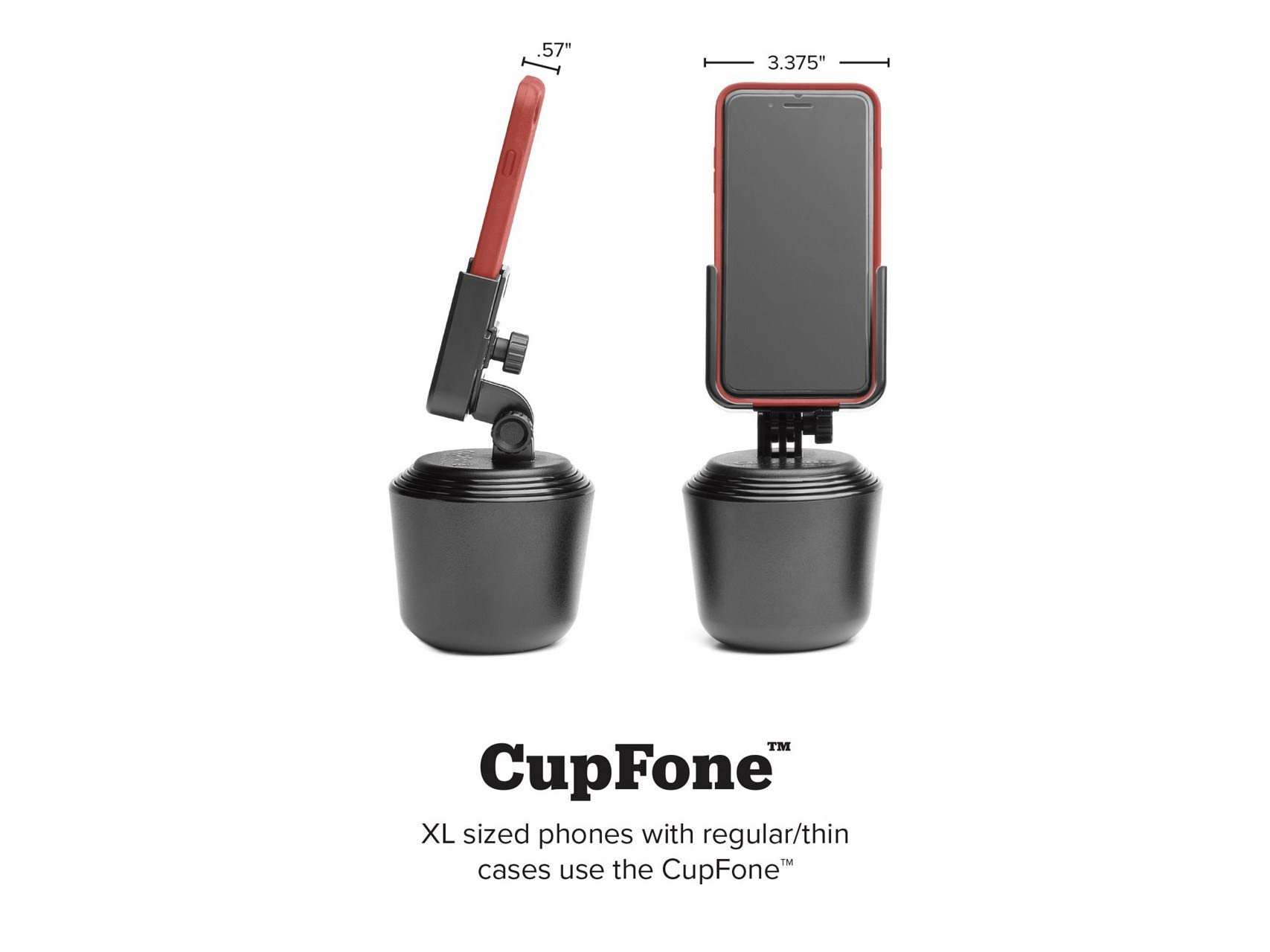 WeatherTech CupFone - Universal Adjustable Car Cup Holder Phone Mount for iPhone & Android - Open Access Design for Charging - Graphite Metal Knobs - Perfect for Road Trips, Commuting & Hands-Free Driving