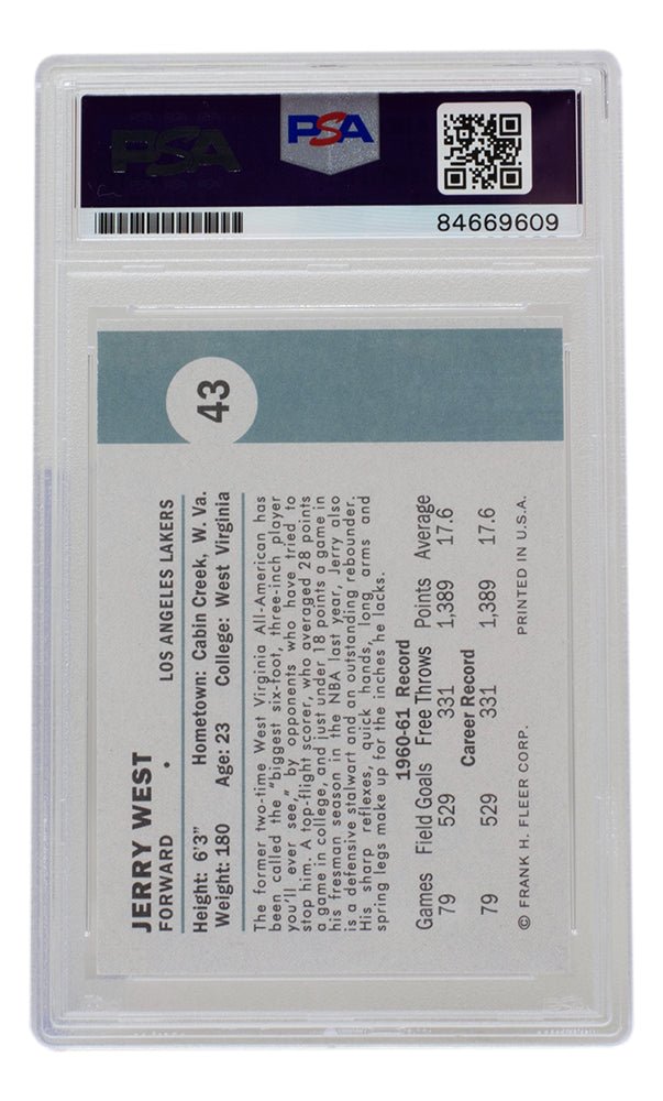 Jerry West Autographed 1961 Fleer Lakers Rookie Card #43 - PSA/DNA Certified - Perfect for NBA Memorabilia Collectors & Lakers Fans