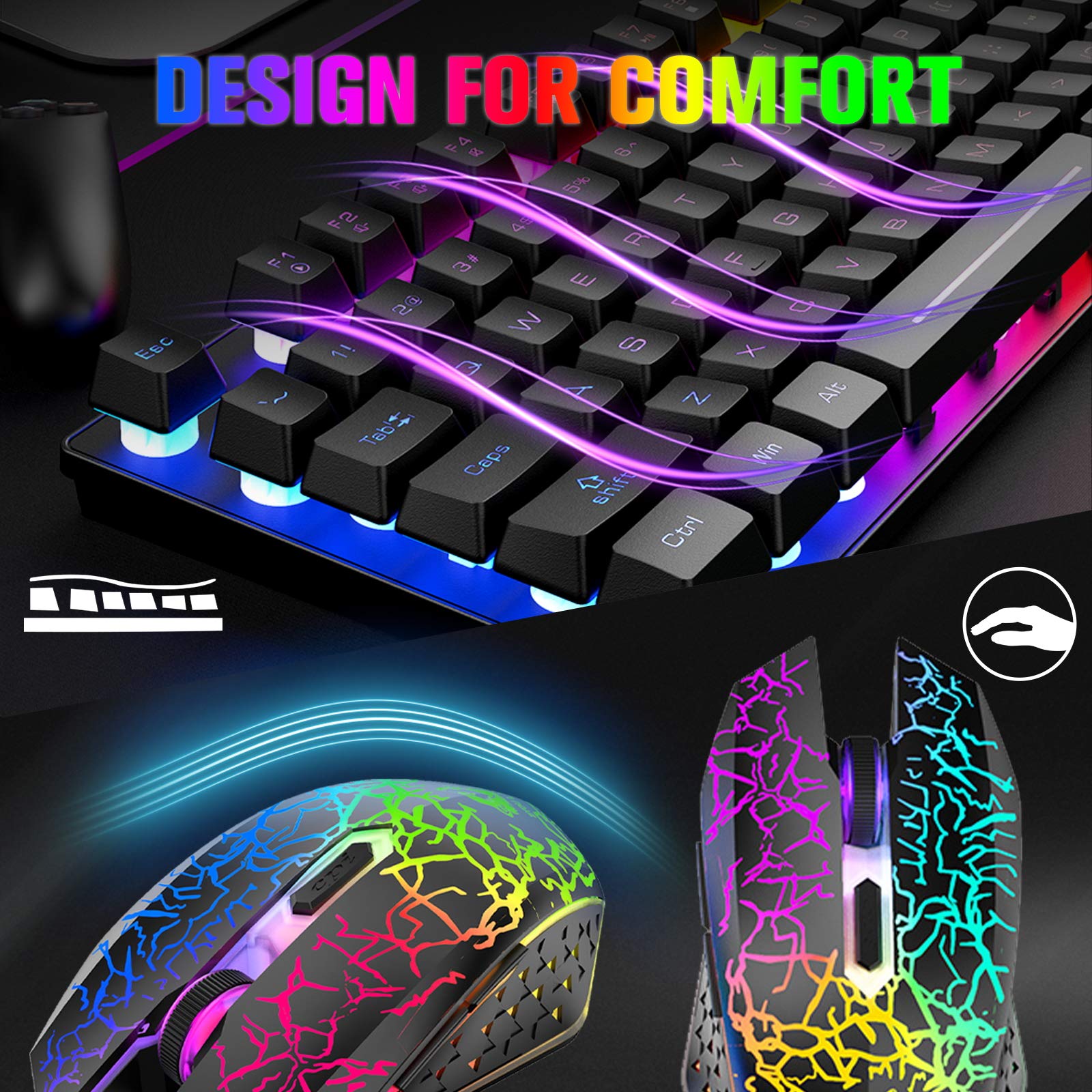 Wireless Gaming Keyboard and Mouse Combo - 87 Key Mechanical Feel RGB Backlit, Rechargeable 3800mAh Battery, Anti-Ghosting, Ergonomic & Waterproof Design for PC Gamers (Black) | Perfect for Esports, Streaming & Office Work