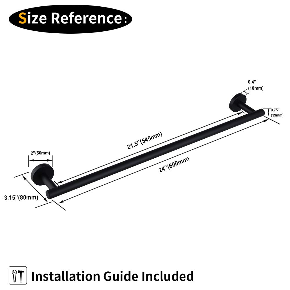 24-Inch Stainless Steel Towel Holder - Modern Matte Black Wall Mounted Bathroom Towel Bar for Showers & Spa | BEIGEEWY Bath Accessories