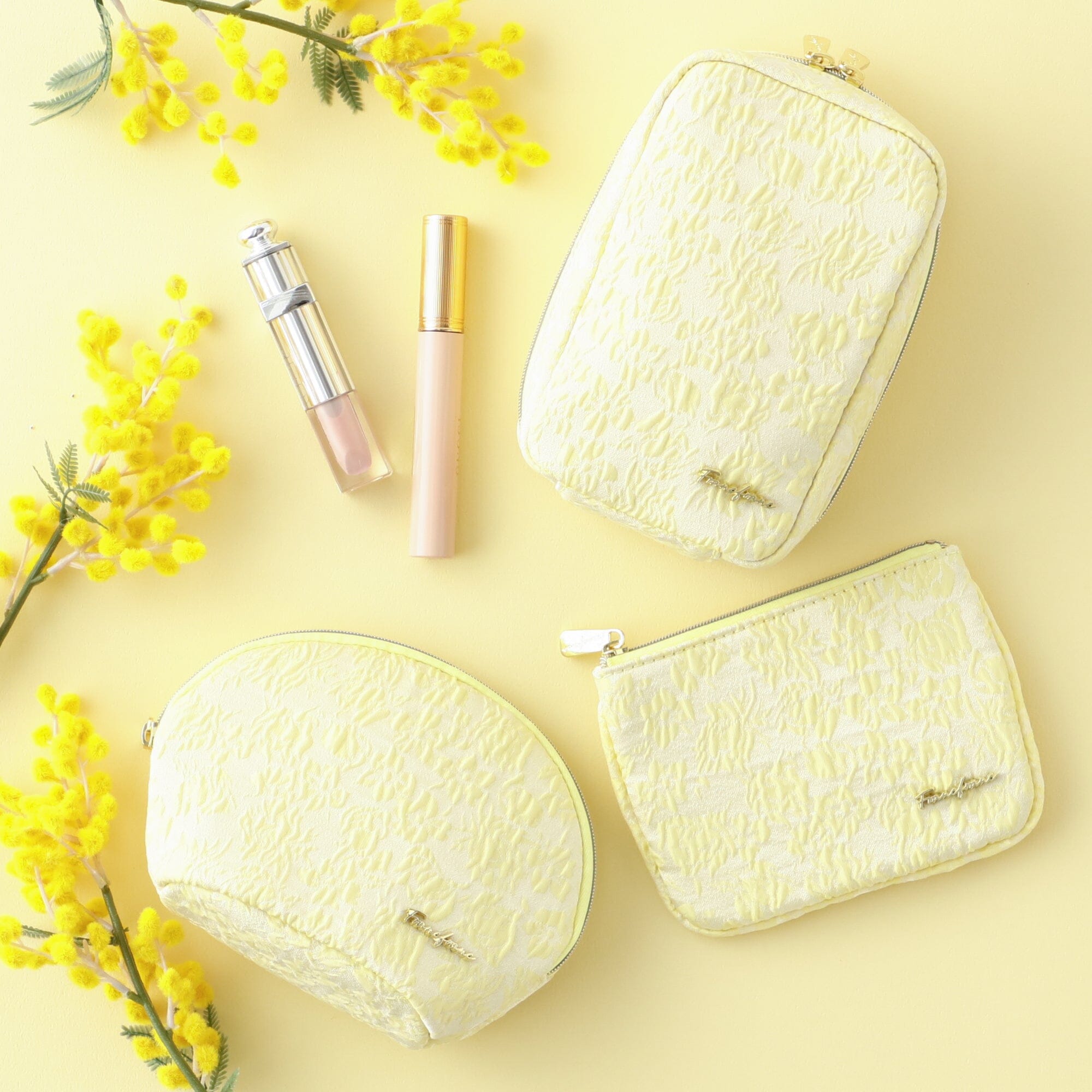 Premium Embossed Round Leather Pouch in Yellow - Stylish & Durable for Makeup, Jewelry, or Travel Essentials | Perfect Gift for Women
