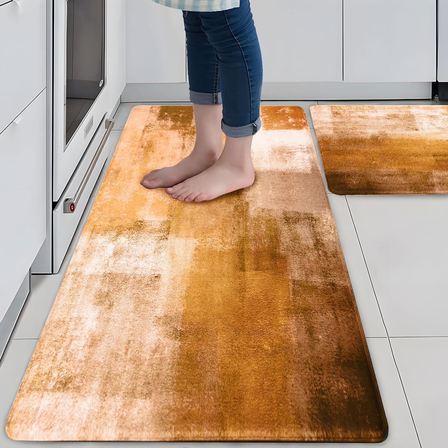 OTOB Kitchen Mats Set of 2 - Non-Slip Waterproof Anti-Fatigue Floor Mats for Kitchen, Office & Laundry Room - Comfortable Standing Mat with Modern Abstract Design - Perfect for Cooking, Dishwashing & Long Work Hours