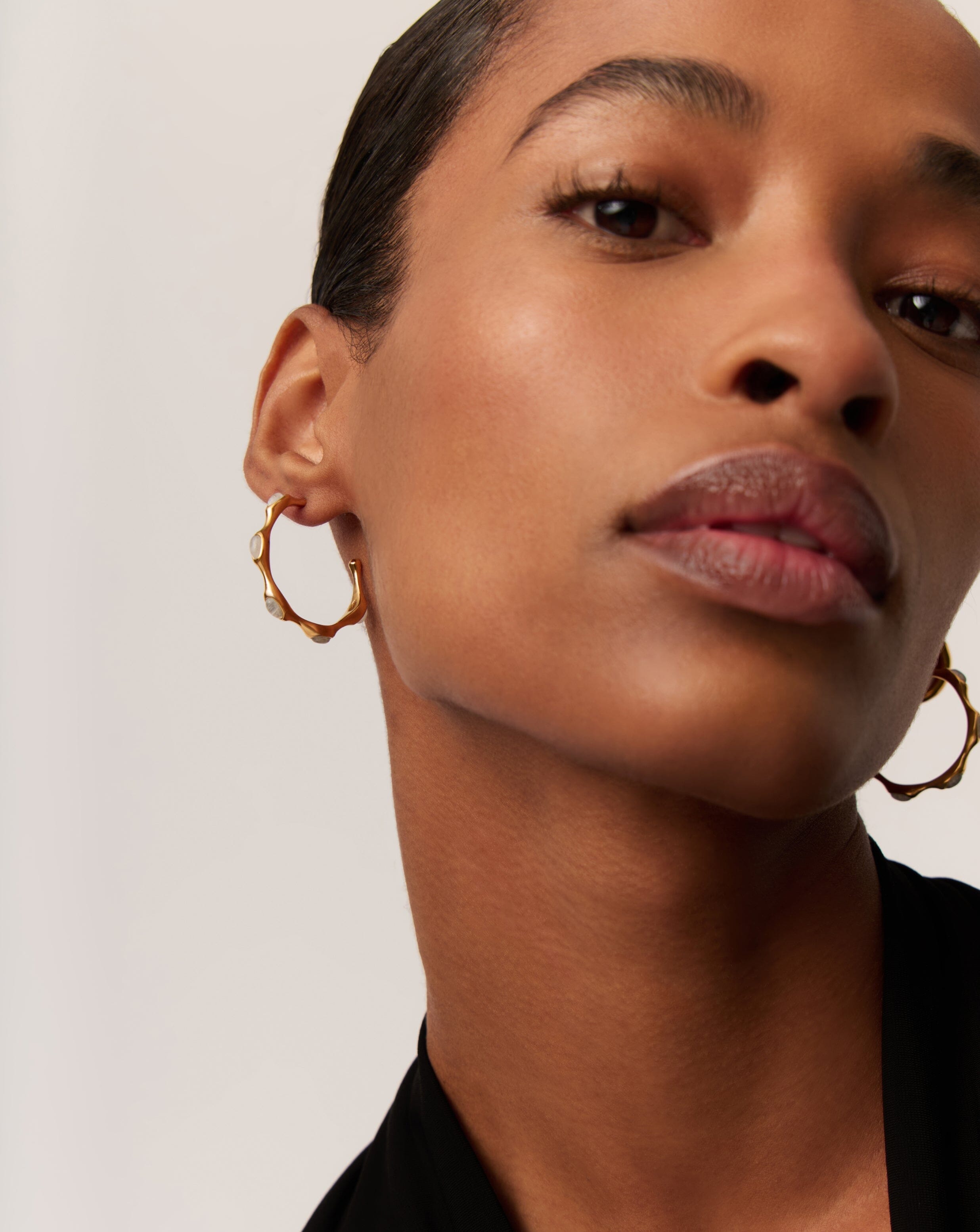 Magma Gemstone Medium Hoop Earrings - 18k Recycled Gold Plated Sterling Silver | Boho Chic Jewelry for Women | Perfect for Everyday Wear, Date Nights & Special Occasions