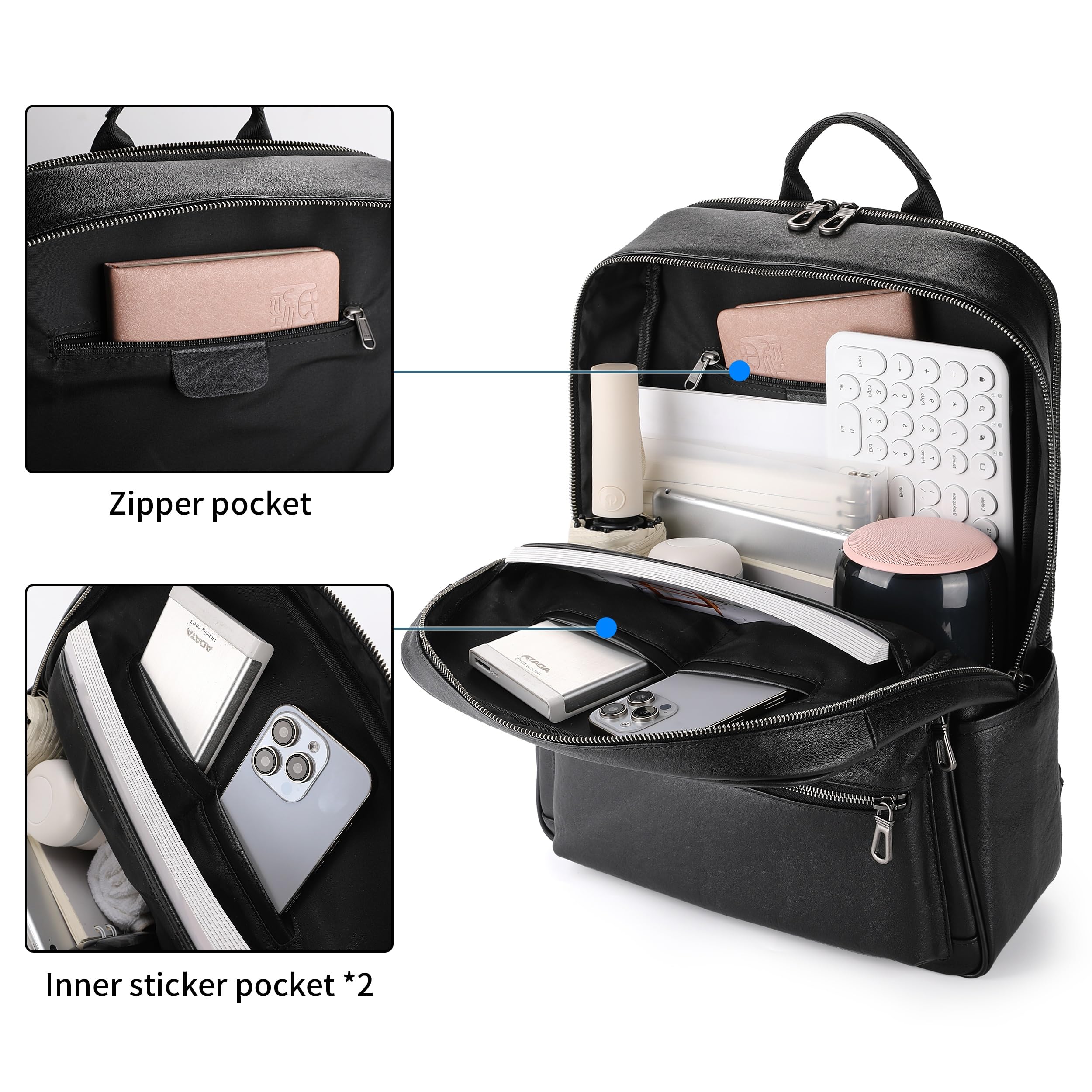 Premium Genuine Leather Backpack for Men - 17.3 Inch Laptop Compartment, 30L Business Travel Backpack (Black) - Ideal for Work Commute, College & Business Trips