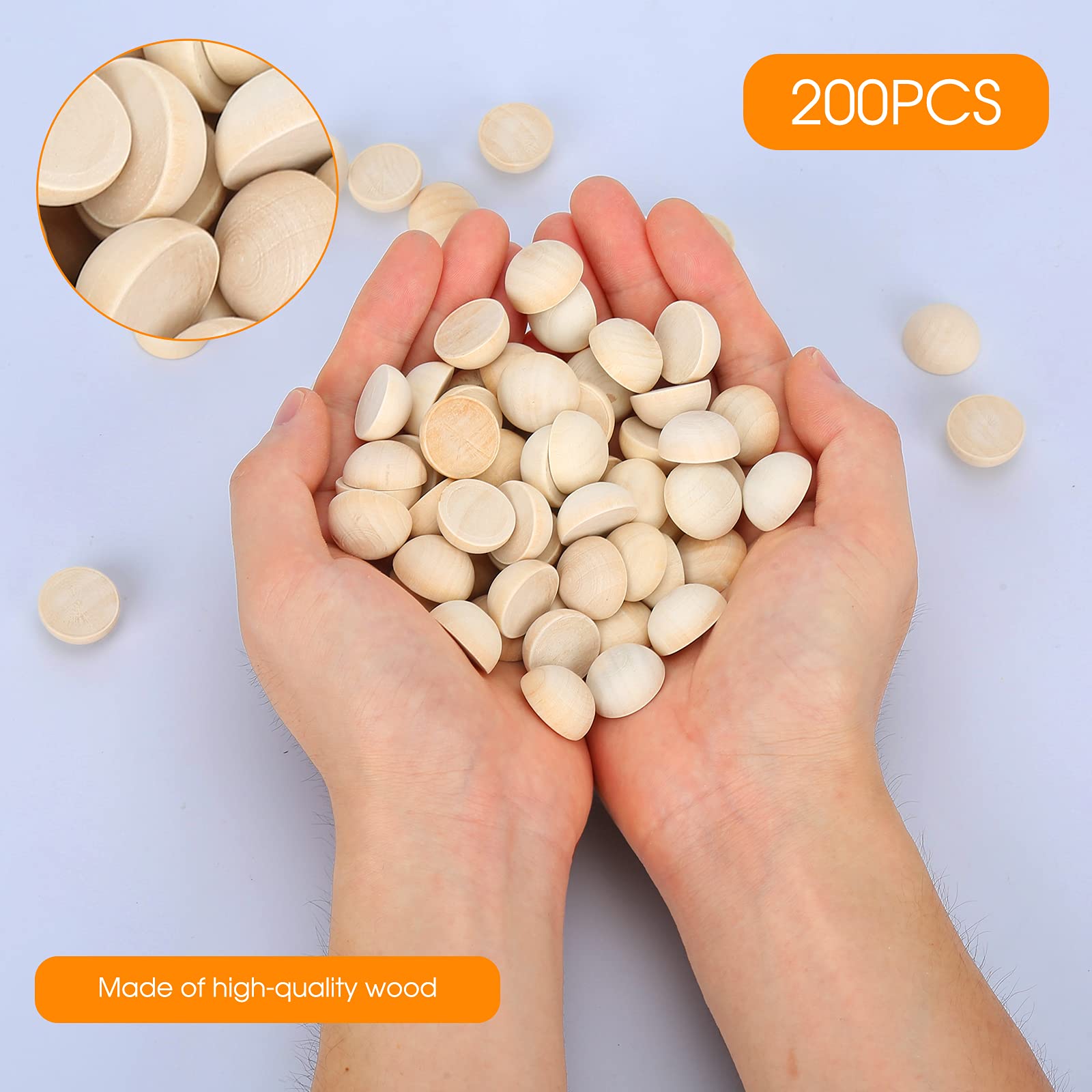 200pcs 20mm Half Wooden Balls Unfinished Natural Wood Beads for DIY Crafts, Painting, Ornaments, Wreaths, Home Decor, Table Centerpieces, Christmas Tree Decorations, and Kids Art Projects
