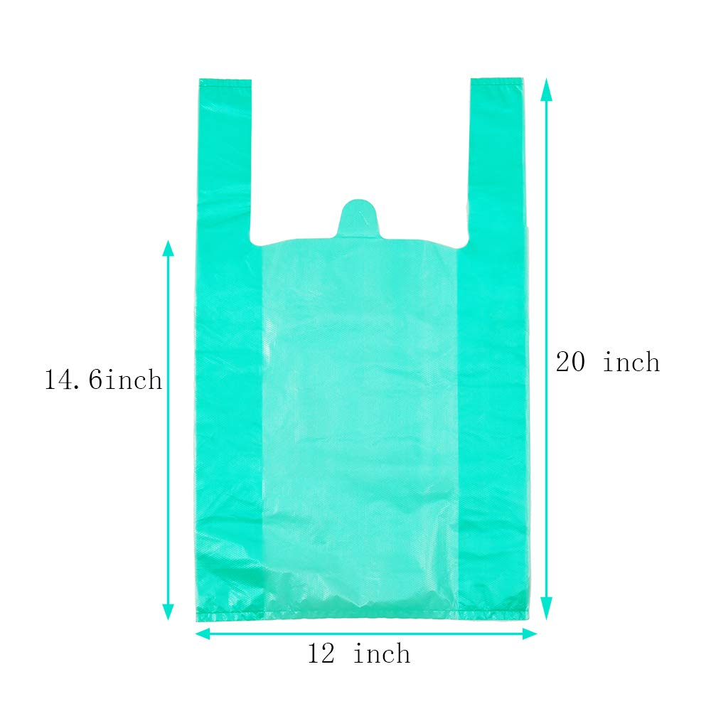 100-Pack Lake Blue Plastic Grocery Bags with Handles - 12x20 Inch T-Shirt Bags for Shopping, Retail & Restaurant Use | Bulk Plastic Bags for Business (Bolsa de Plástico para Negocio) - Perfect for Supermarkets, Takeout & Retail Packaging