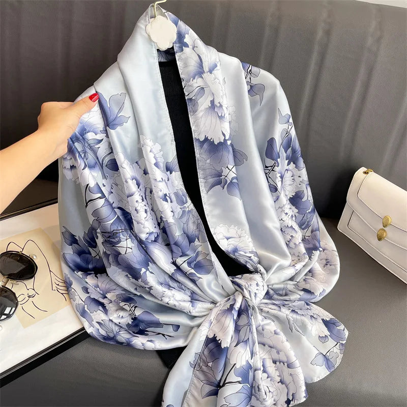 Luxury 180x90cm Women's Silk Scarf - Elegant Beach Shawl, Bandana, Foulard & Muffler for Women - Perfect for Travel, Parties & Fashion Accessories