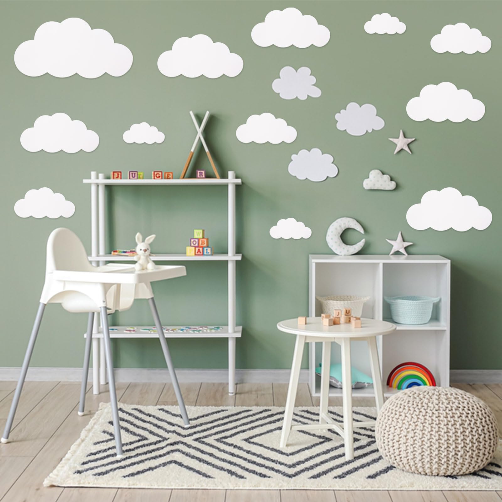MixTeach 100 Pieces White Cloud Cutouts Set - Paper Cloud Wall Decals, Die Cut Cardstock Shapes for Classroom Decor, Nursery, Playroom & Party Decorations | Perfect for Baby Showers, School Projects & Home Wall Art
