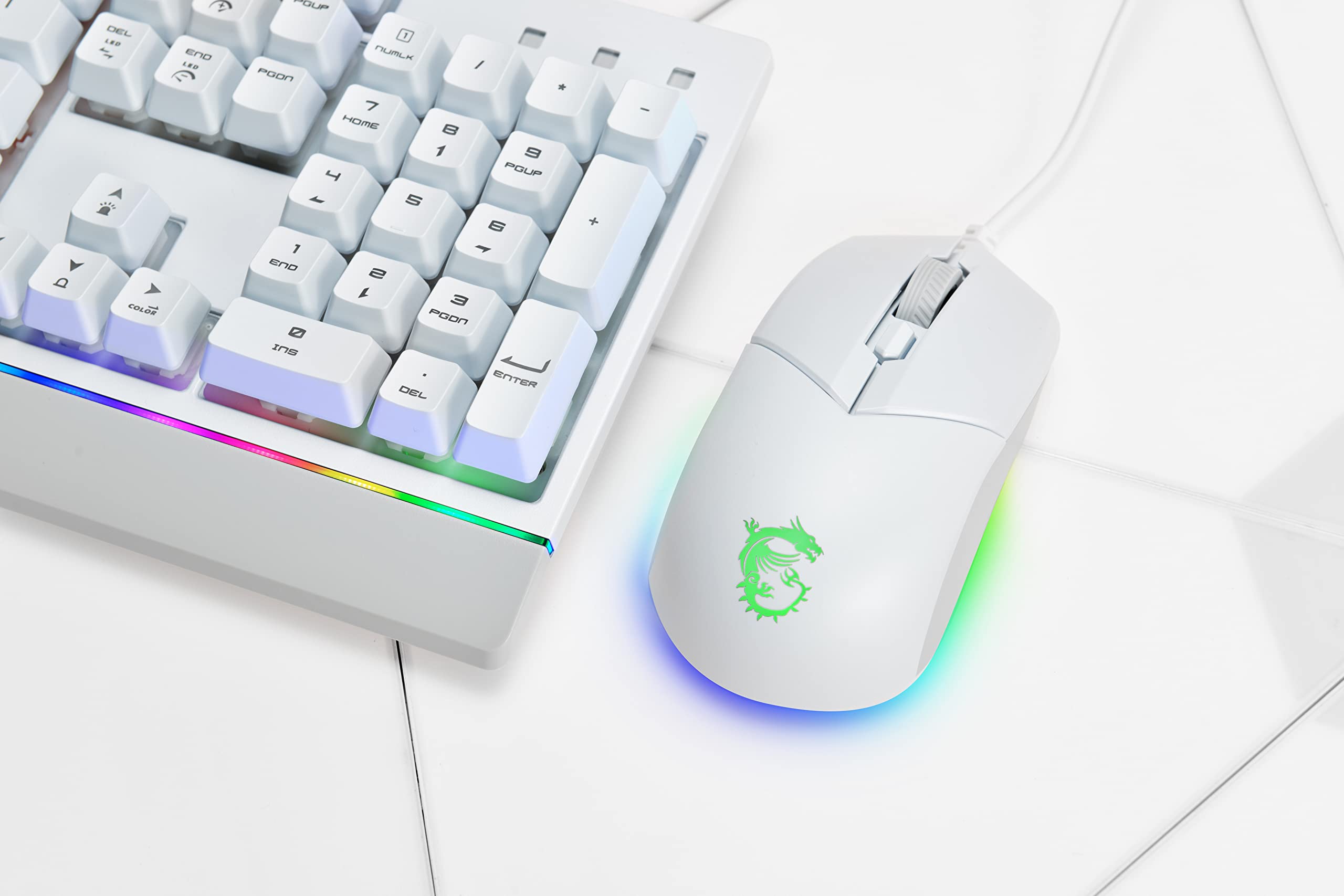 MSI VIGOR GK30 White Gaming Keyboard and Mouse Combo - UK Layout, Mech-Membrane Hybrid Switches, 6-Zone RGB Keyboard, Dual-Zone RGB Mouse, 5000 DPI Optical Sensor | Perfect for PC Gaming, Streaming, and Esports Enthusiasts