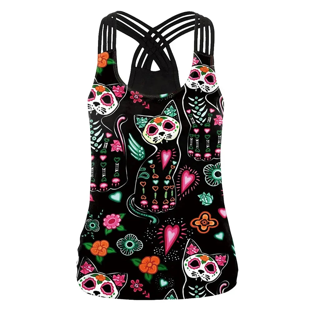 3D Printed Women's Summer Sport Vest - Quick Dry Yoga & Running Fitness Top for Active Lifestyles - Gym, Outdoor Workouts, Yoga Sessions