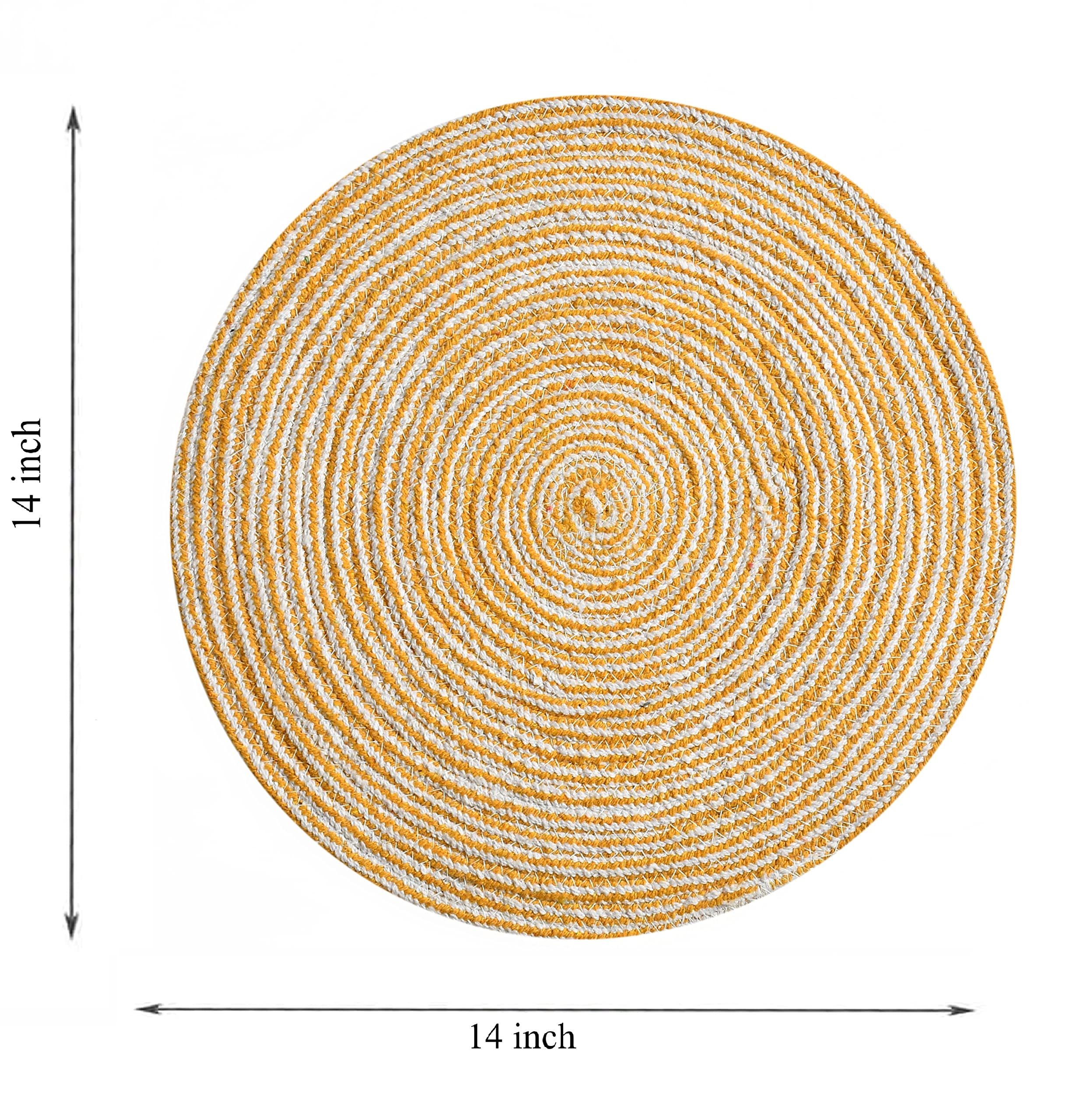 LaVichitra Braided Cotton Round Placemats 35cm - 2 Pack Yellow Table Mats for Dining Table, Bedside, Coffee Table & Shelf Decor - Perfect for Home, Kitchen & Party Settings