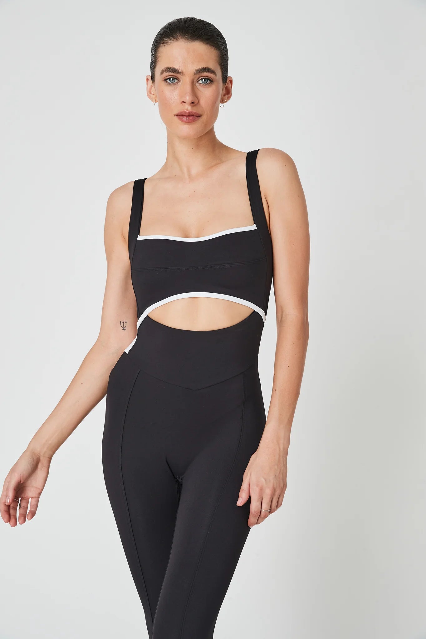 Capri Cutout Bodysuit for Women - Matte Black & White - Sexy One-Piece Outfit for Clubbing, Date Night & Special Occasions