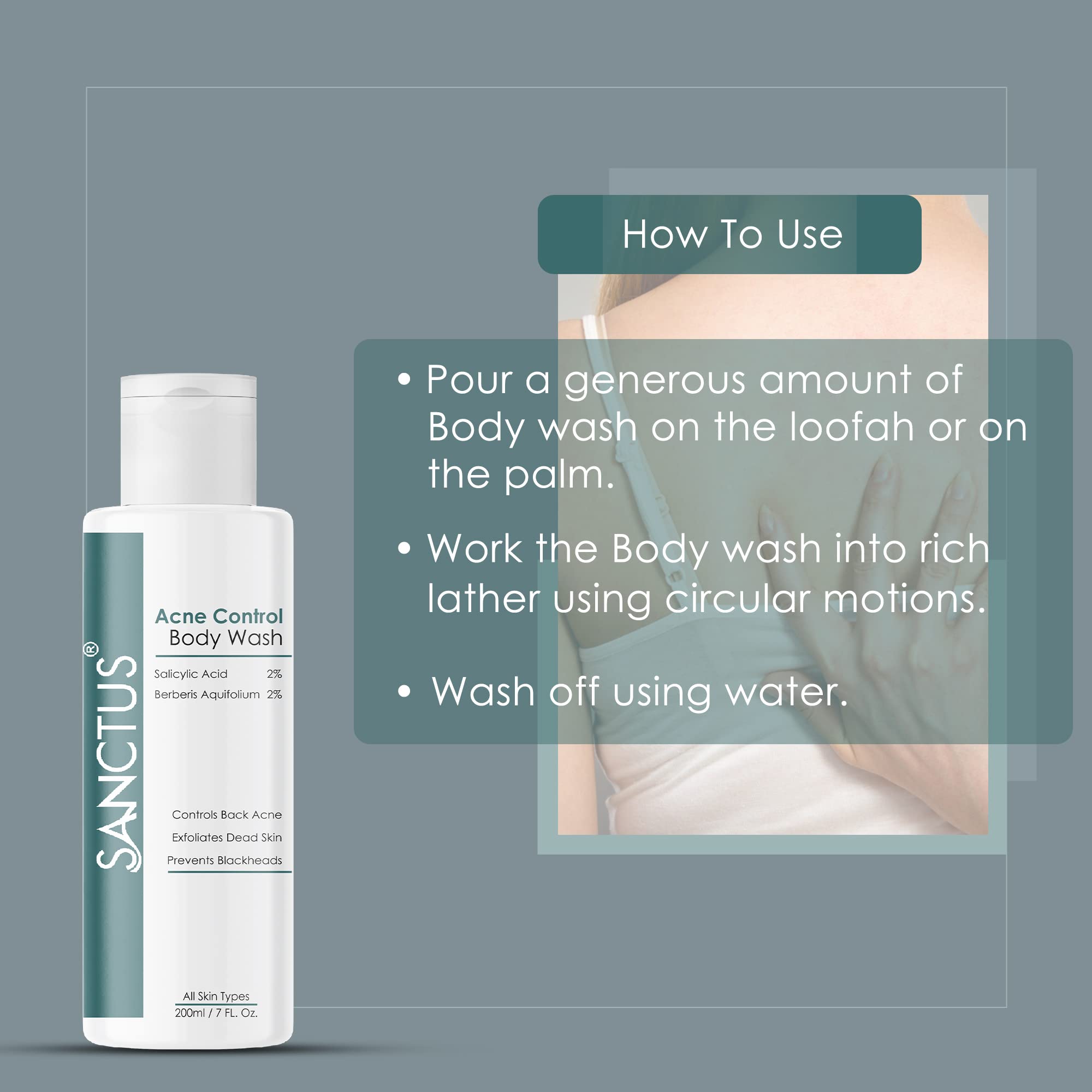 Acne Control Body Wash with 2% Salicylic Acid & 2% Berberis Aquifolium - Prevents Body Acne, Bumpy Skin & Deep Pore Cleansing - 200ml - Ideal for Shower & Post-Workout Skincare Routine