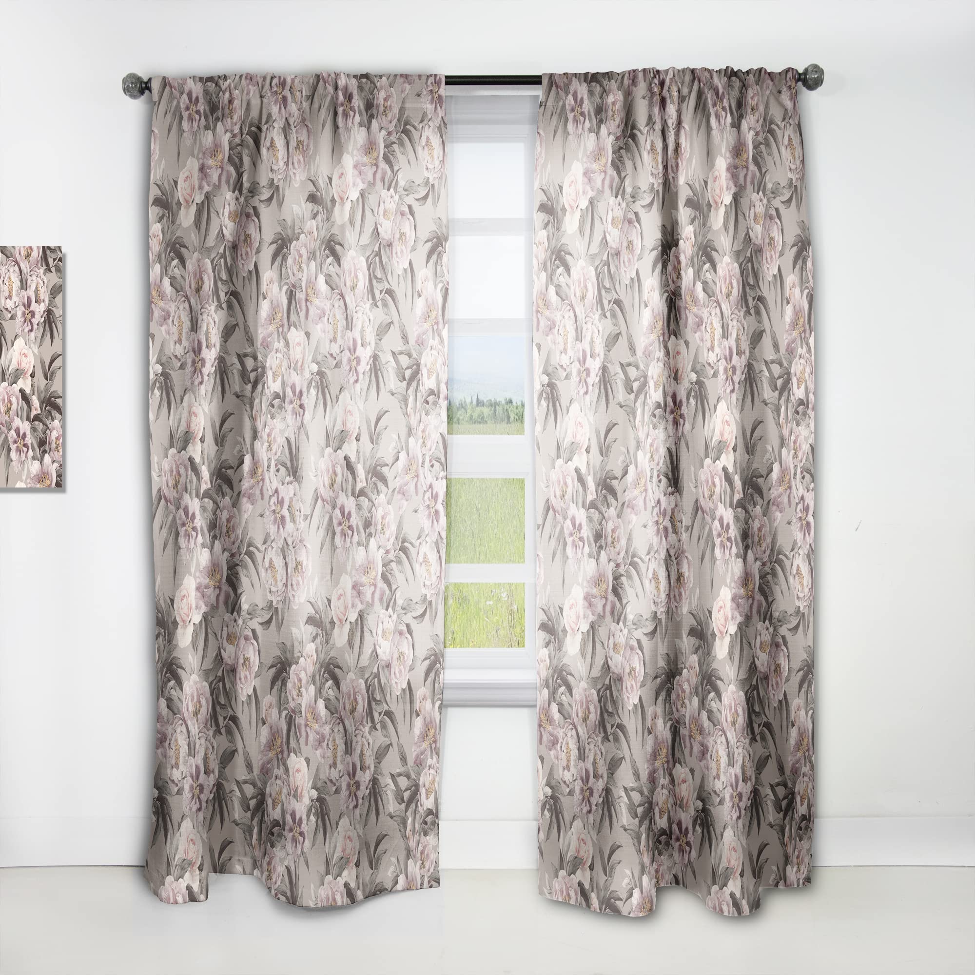 DesignQ Pink Pansies and Peonies Thermal Insulated Curtain Panel - 52x95 Inches - Elegant Floral Drapes for Bedroom & Living Room - Perfect for Home Decor, Light Filtering and Temperature Control