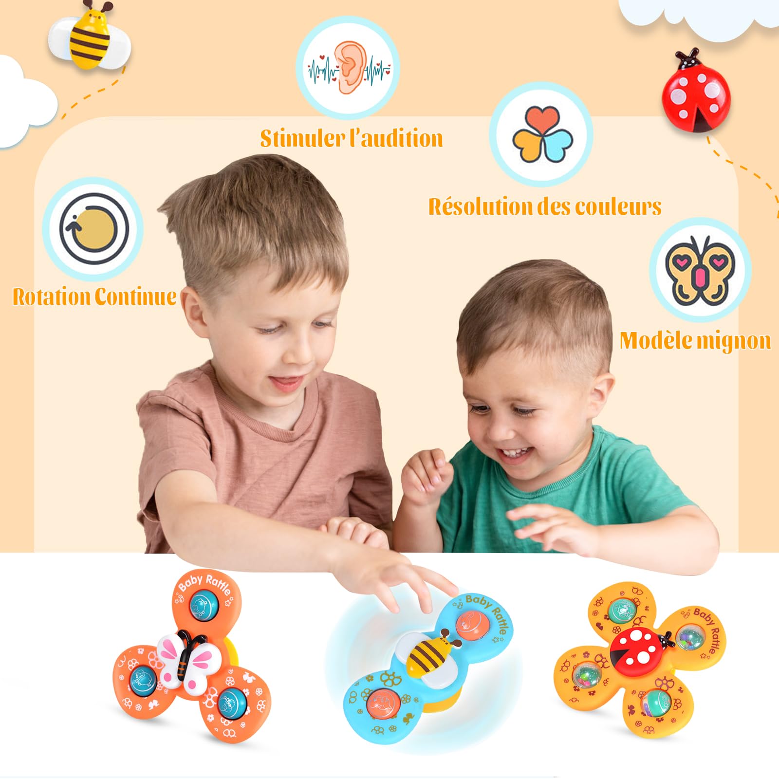 Baby Spinner Suction Cup Toy - 6 Pack Sensory Bath Toys for Toddlers, Fun Animal Hand Spinners for Boys & Girls - Perfect for Bathtime Play, Early Learning & Sensory Development (Duck, Fish, Octopus Designs)