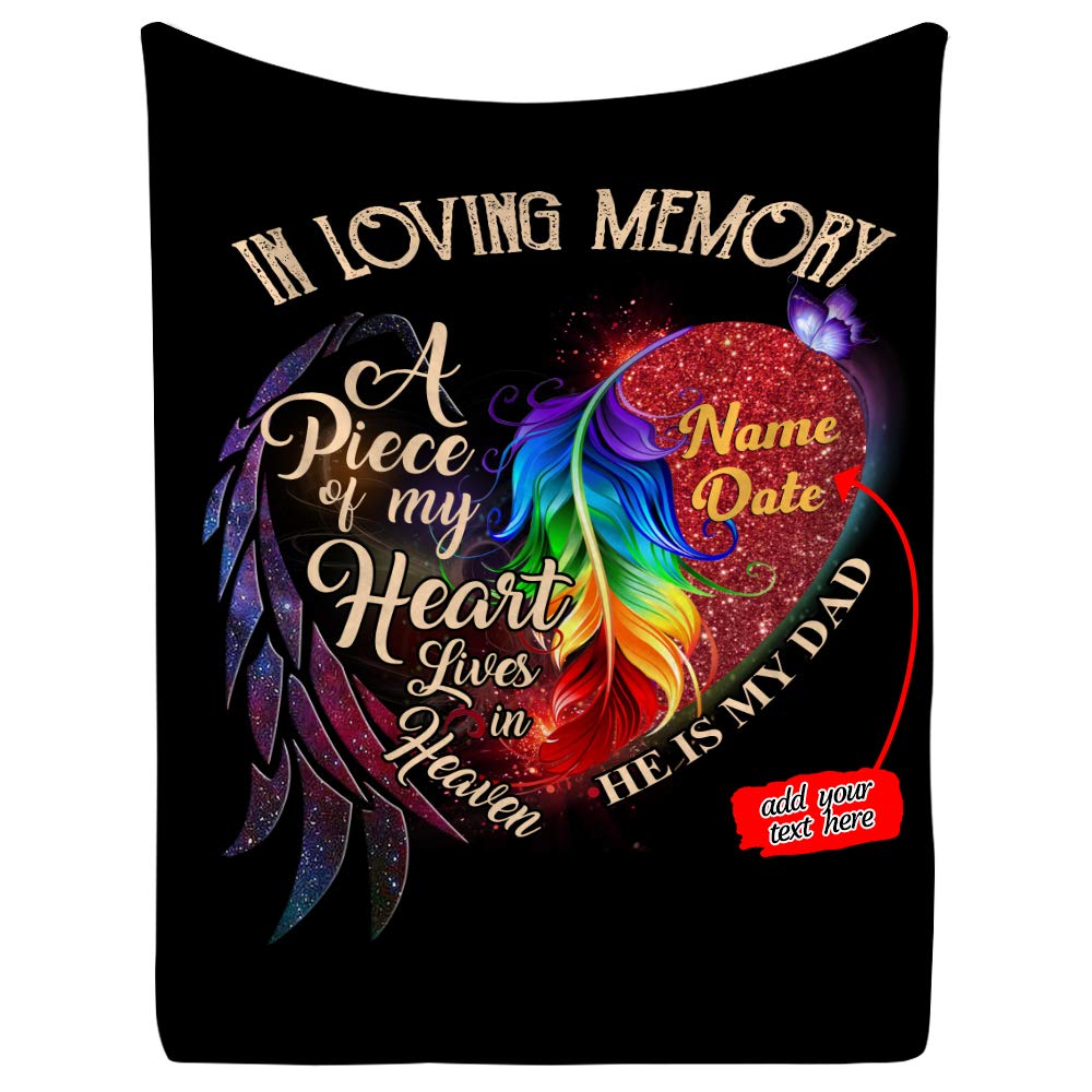 Personalized Custom Fleece Throw Blanket - In Loving Memory He is My Dad Gift for Family - Black, XL (51.2