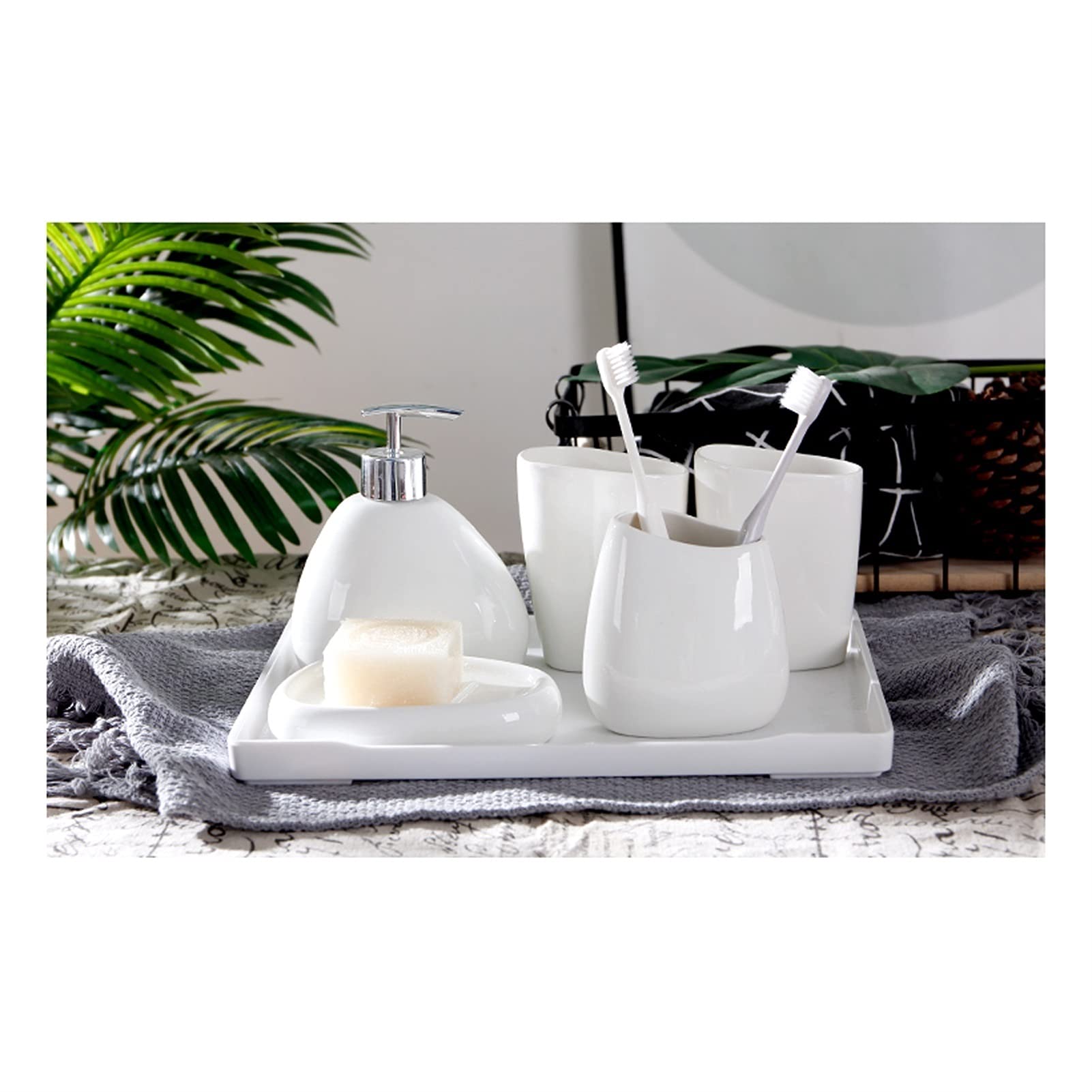 Refillable Ceramic Liquid Hand Soap Dispenser Set - 6-Piece White Bathroom Bottles for Soap, Shampoo & Lotion | Perfect for Home, Hotel & Spa Decor