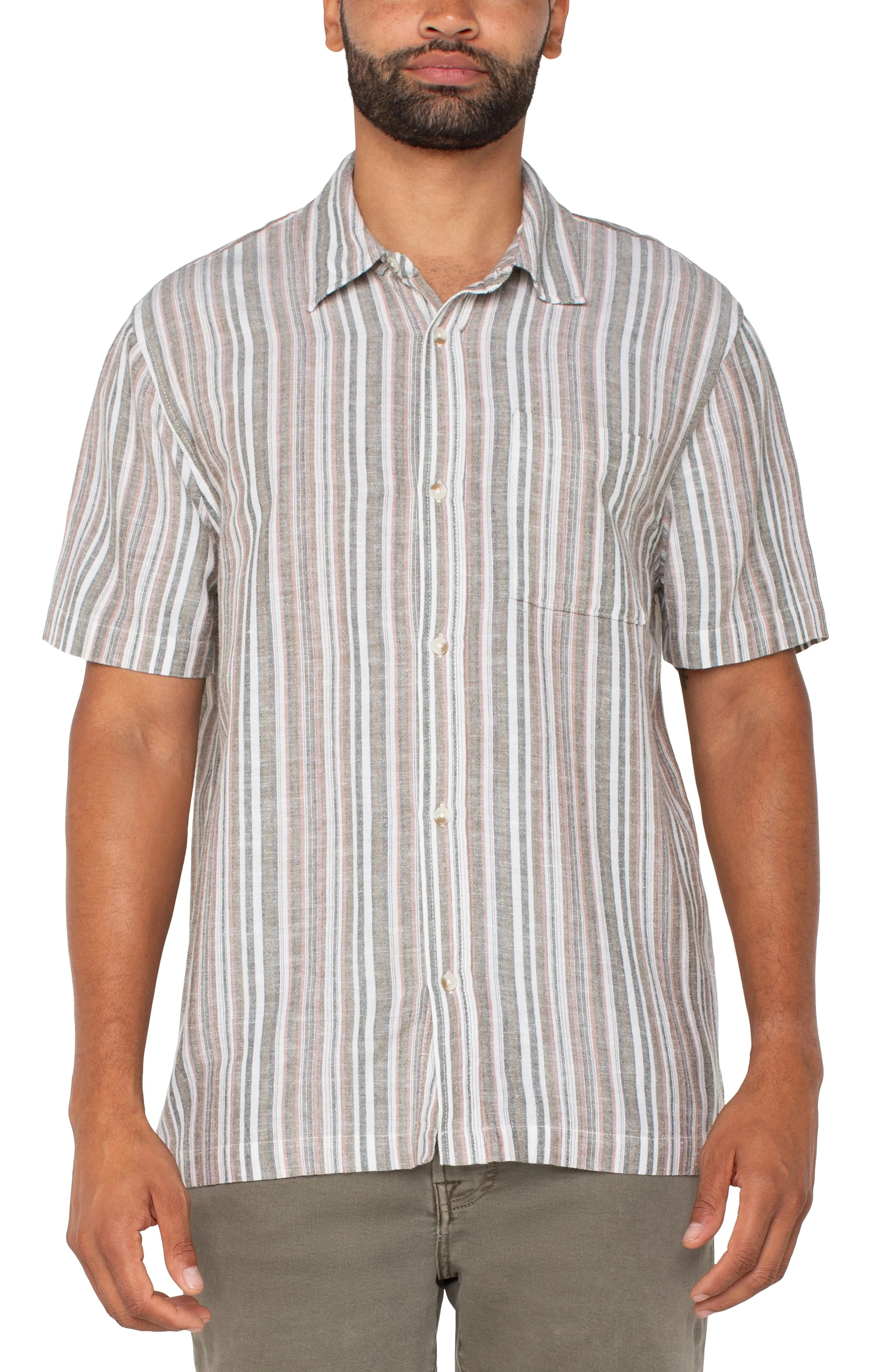 Men's Casual Short Sleeve Button Down Shirt in Sage Green - Perfect for Summer Outings, Beach Vacations and Office Casual Wear