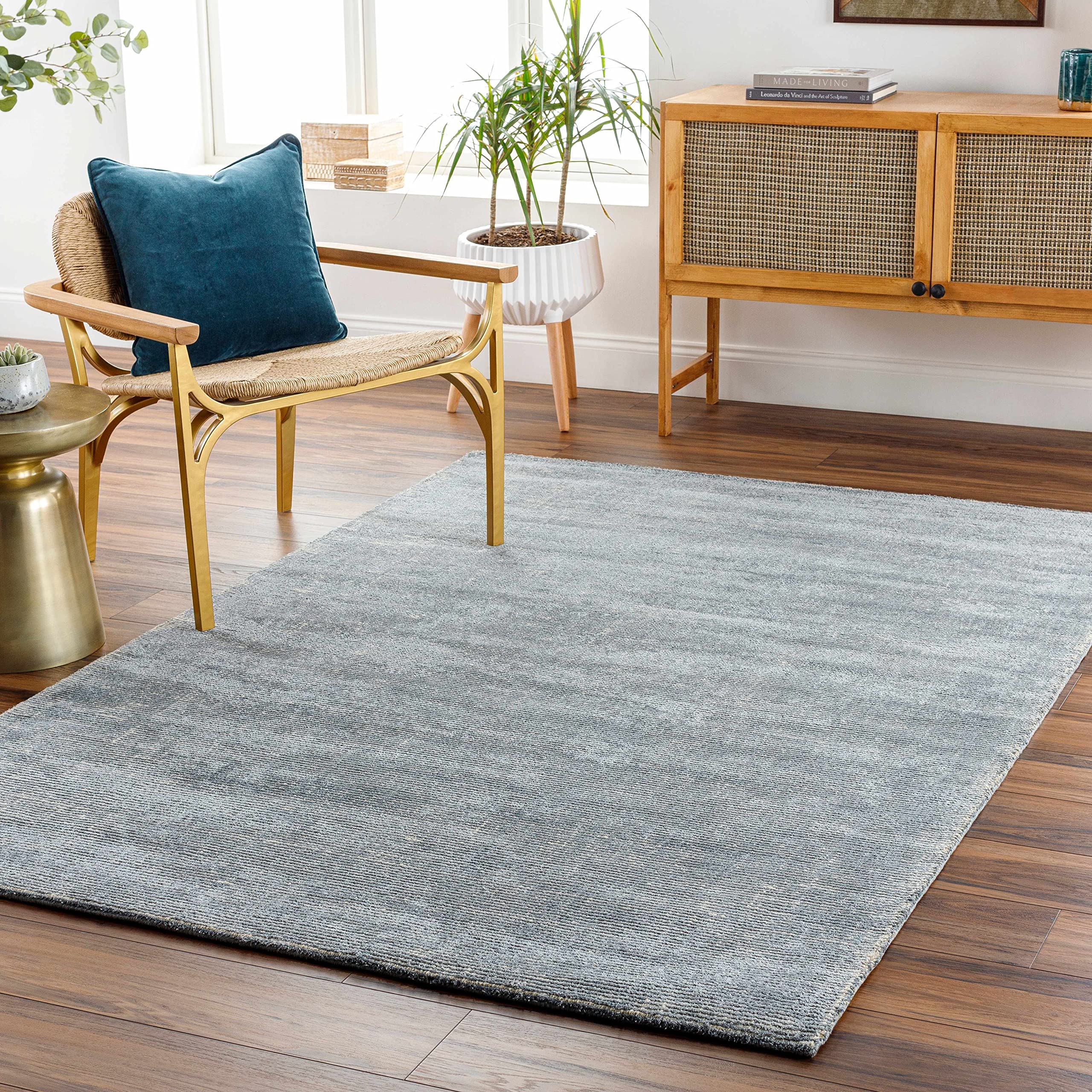 Luxury Hauteloom Kronenwetter Area Rug - 6' x 9' Ivory & Blue Solid Border Design - Soft Living Room & Bedroom Carpet - Perfect for Modern Home Decor, Cozy Spaces & High-Traffic Areas