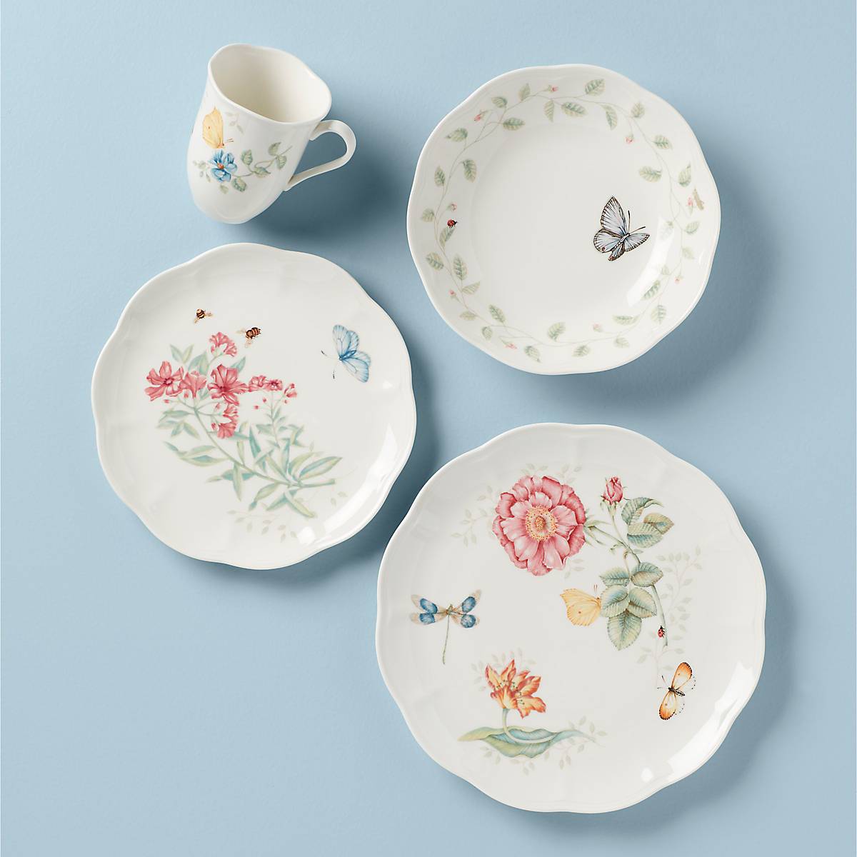 Butterfly Meadow 4-Piece Dinner Plate Set - Elegant Floral Tableware for Home Dining, Parties & Special Occasions
