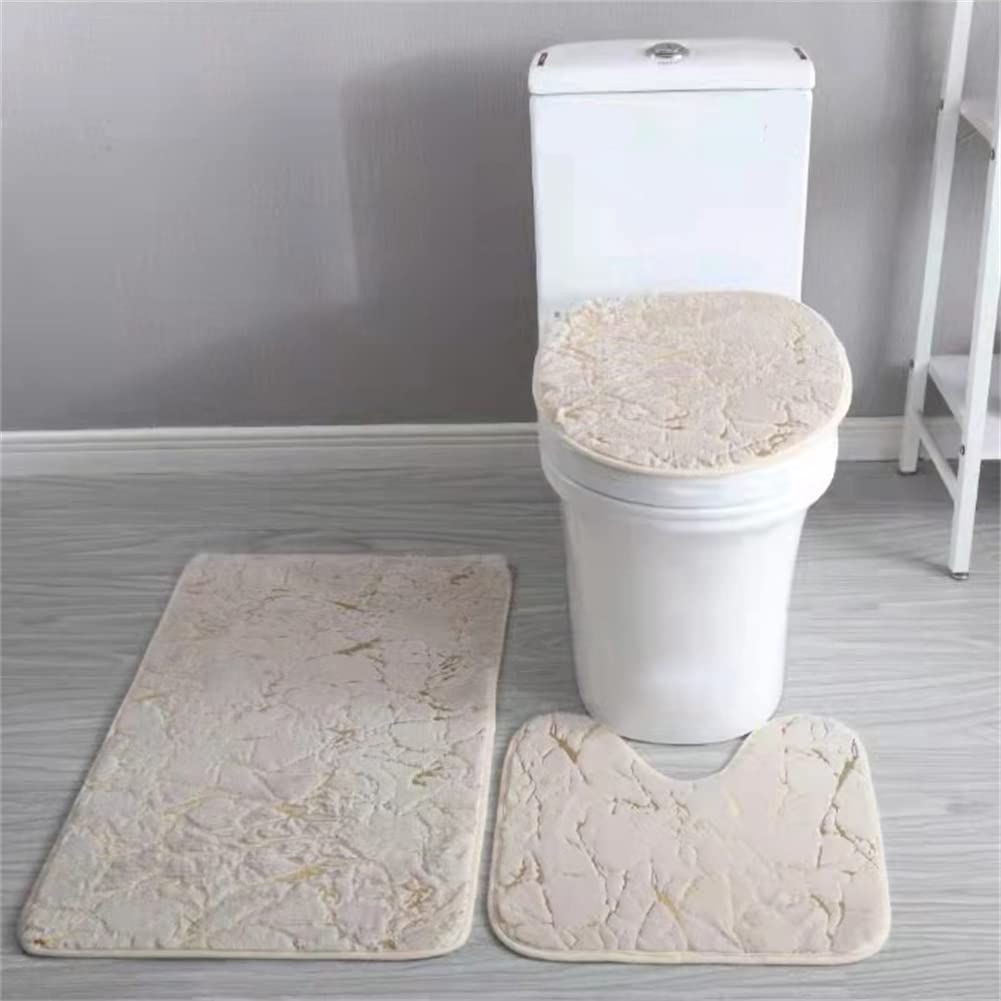 Soft Bronzing Microfiber Bathroom Rugs Set - 3 Piece Non-Slip Bath Mat with PVC Backing, Absorbent Contour Rug & Toilet Cover (Camel) - Perfect for Bathroom, Spa, and Home Decor