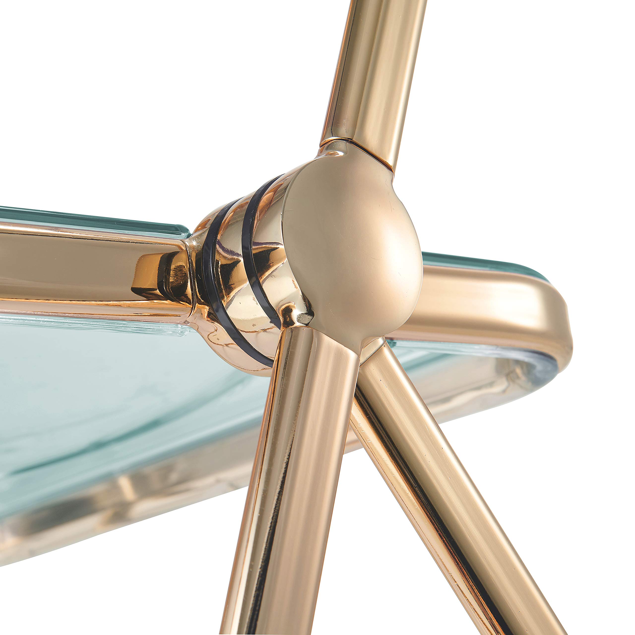 LeisureMod Lawrence Modern Transparent Acrylic Folding Chair with Gold Metal Frame - Set of 2 Jade Green Patio Chairs for Indoor Outdoor Use, Garden, Poolside, and Dining Room Decor